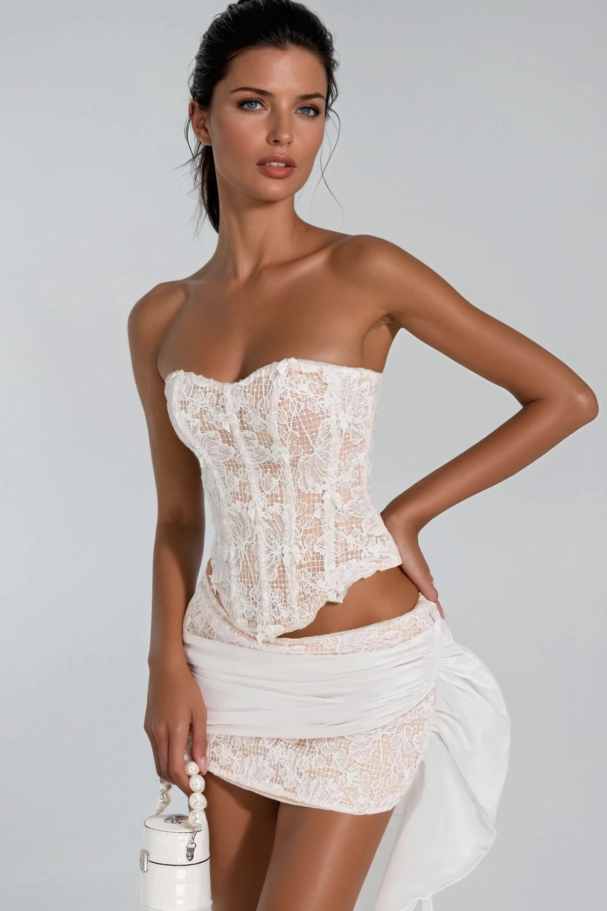 Danne Corset Fringe Skirt Set In White