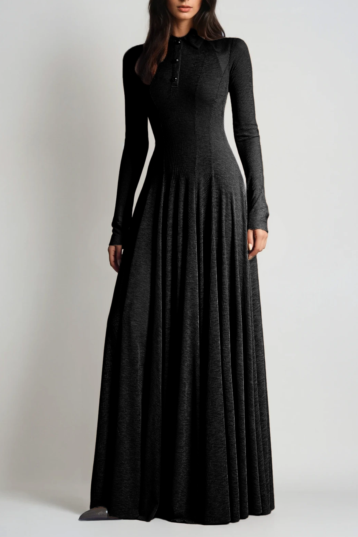 Long Sleeve Ruffle Knit Maxi Dress – Elegant Comfort & Refined Feminine Touch