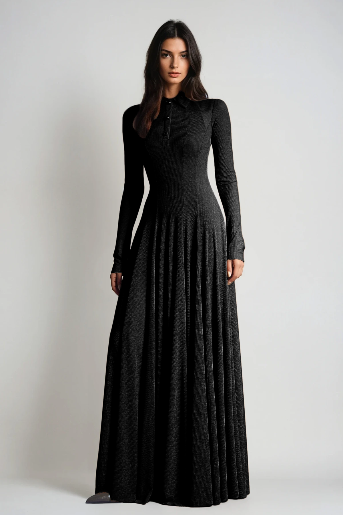 Long Sleeve Ruffle Knit Maxi Dress – Elegant Comfort & Refined Feminine Touch