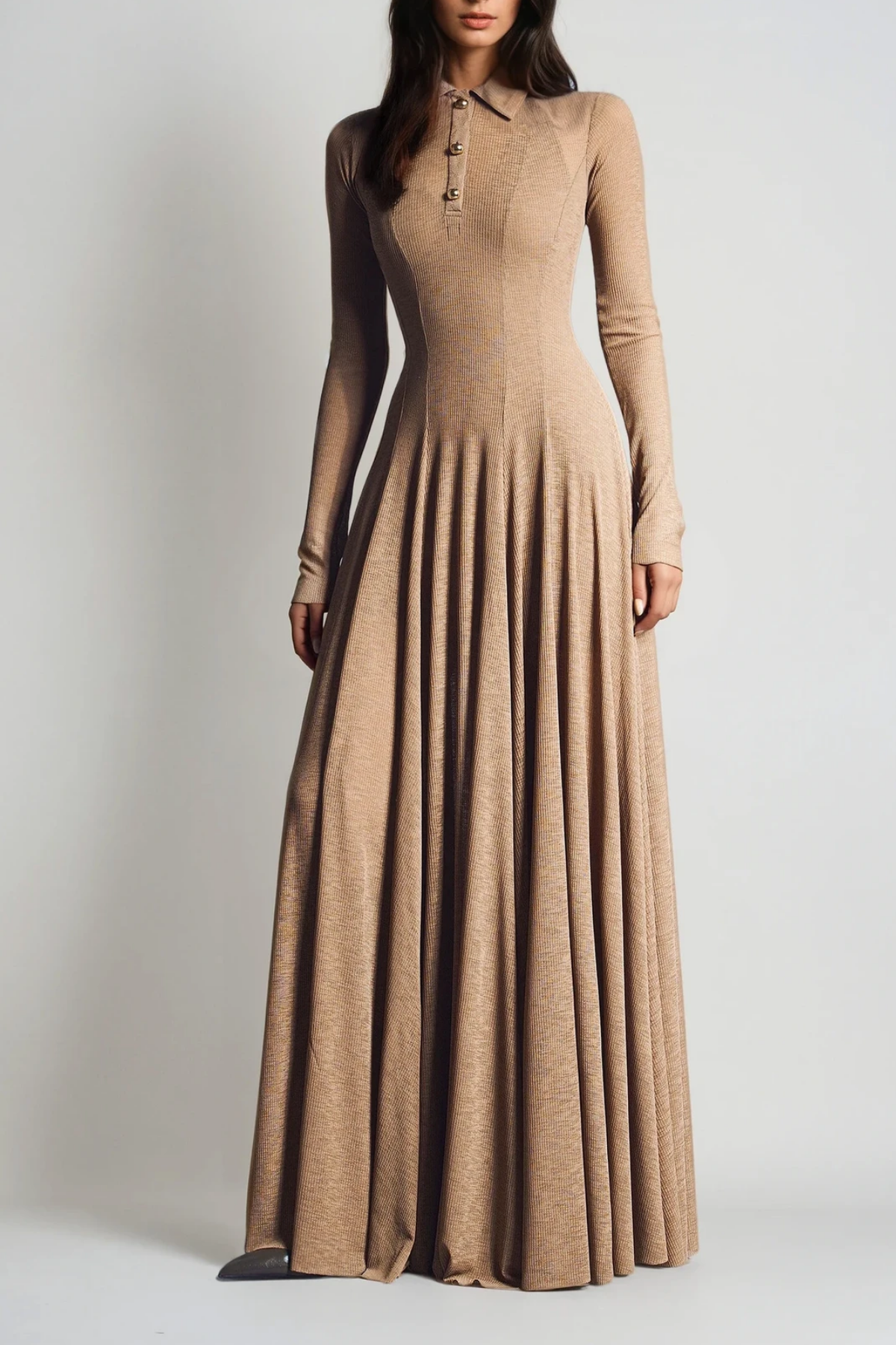 Long Sleeve Ruffle Knit Maxi Dress – Elegant Comfort & Refined Feminine Touch