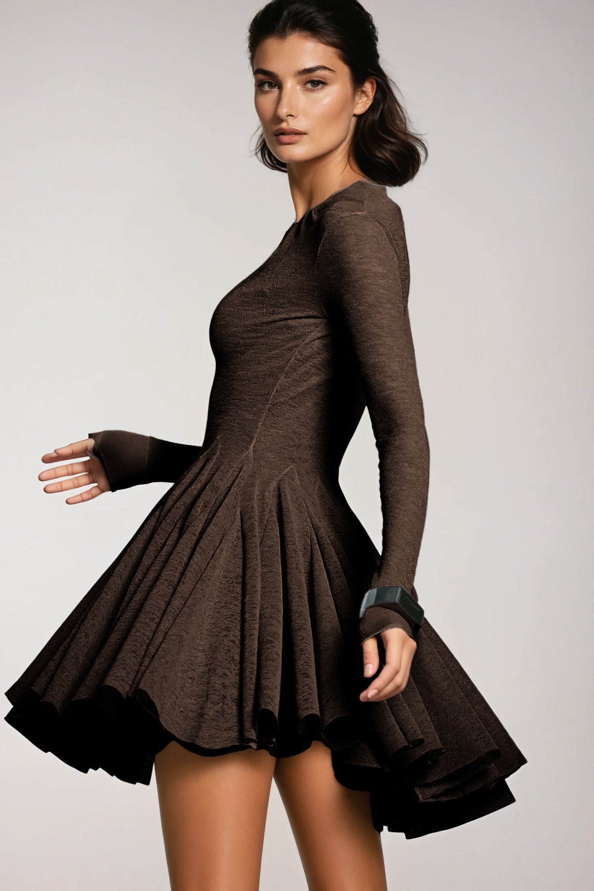 Dany Ruffle Twist Mini Dress In Brown