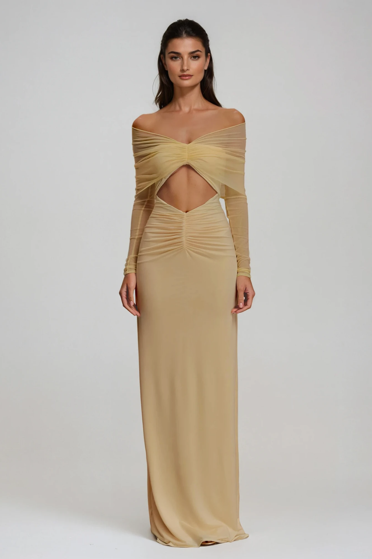 Deanna Off Shoulder Cutout Ruffle Maxi Dress