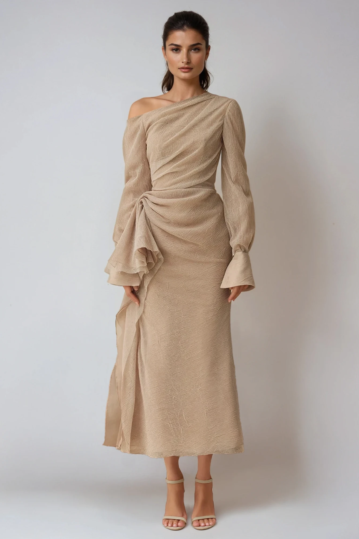 Deitra Asymmetric Ruffle Maxi Dress