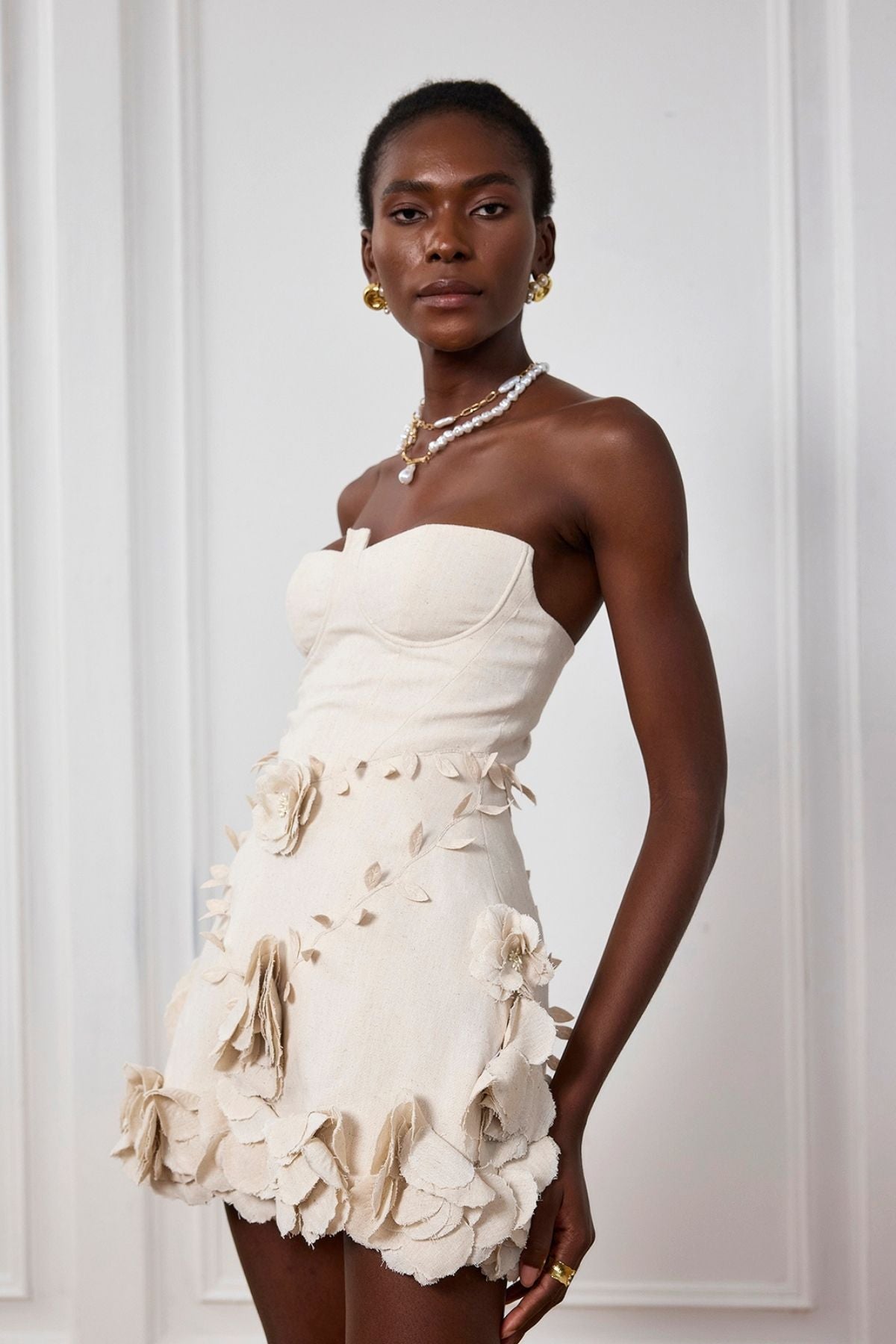 Eleanora Corset Flower Off Shoulder Mini Dress