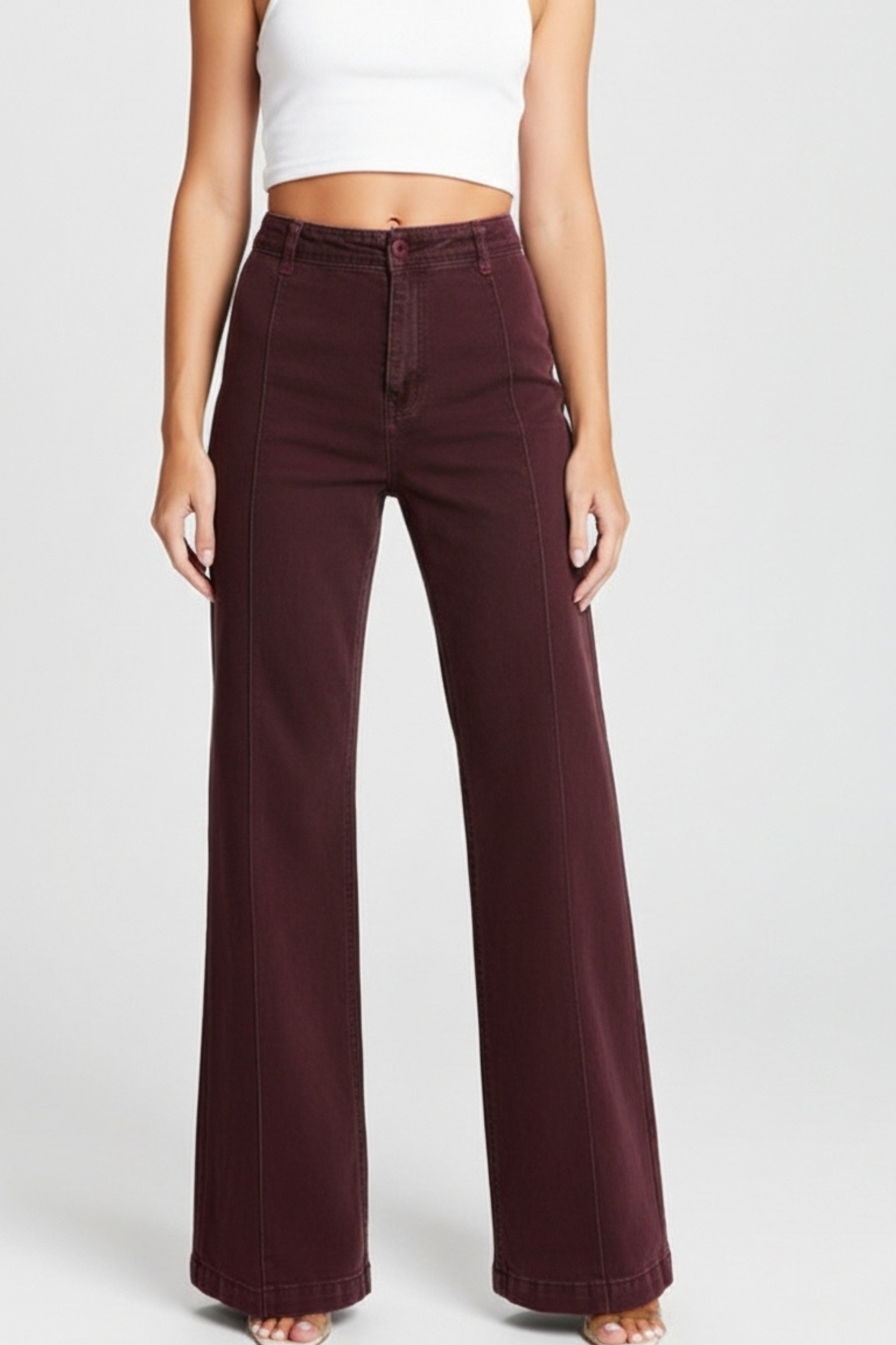 Elevated Red Wine Ribbed High-Rise Flare Pants 2