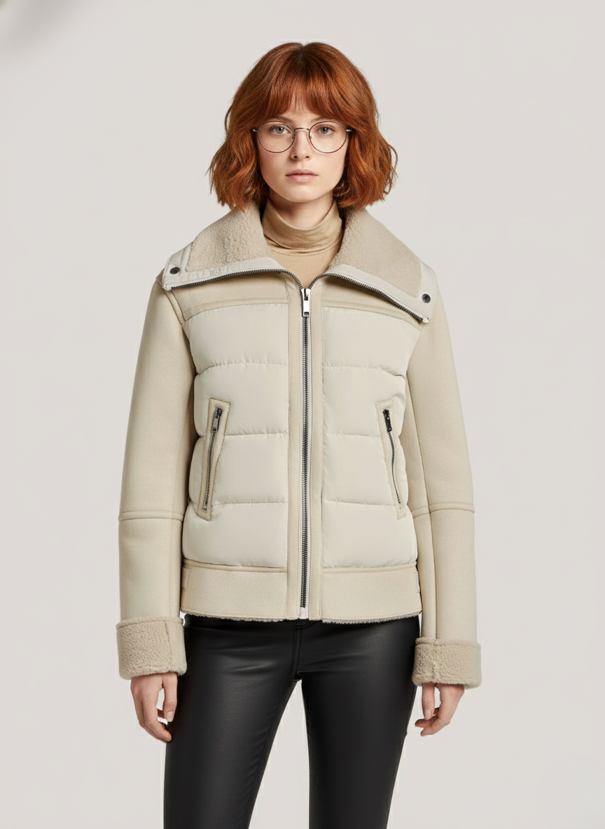 Faux Down Biker Jacket – Suede & Teddy Hybrid for Cozy Winter Style 1