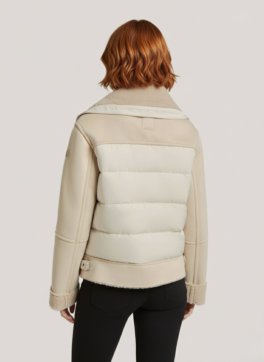 Faux Down Biker Jacket – Suede & Teddy Hybrid for Cozy Winter Style 3