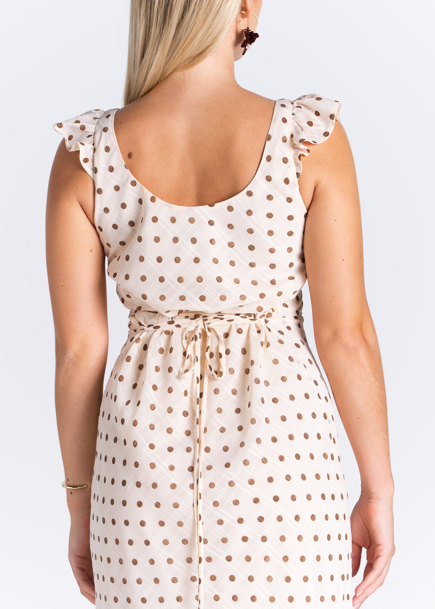 Carmen Polka Dot Midi Dress - Beige & Brown