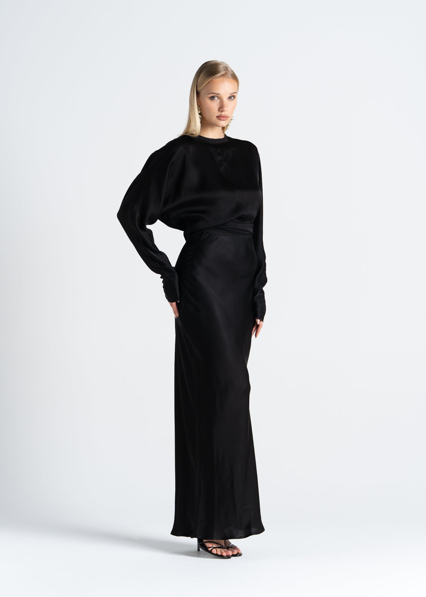 Halo Satin Maxi Skirt - Black