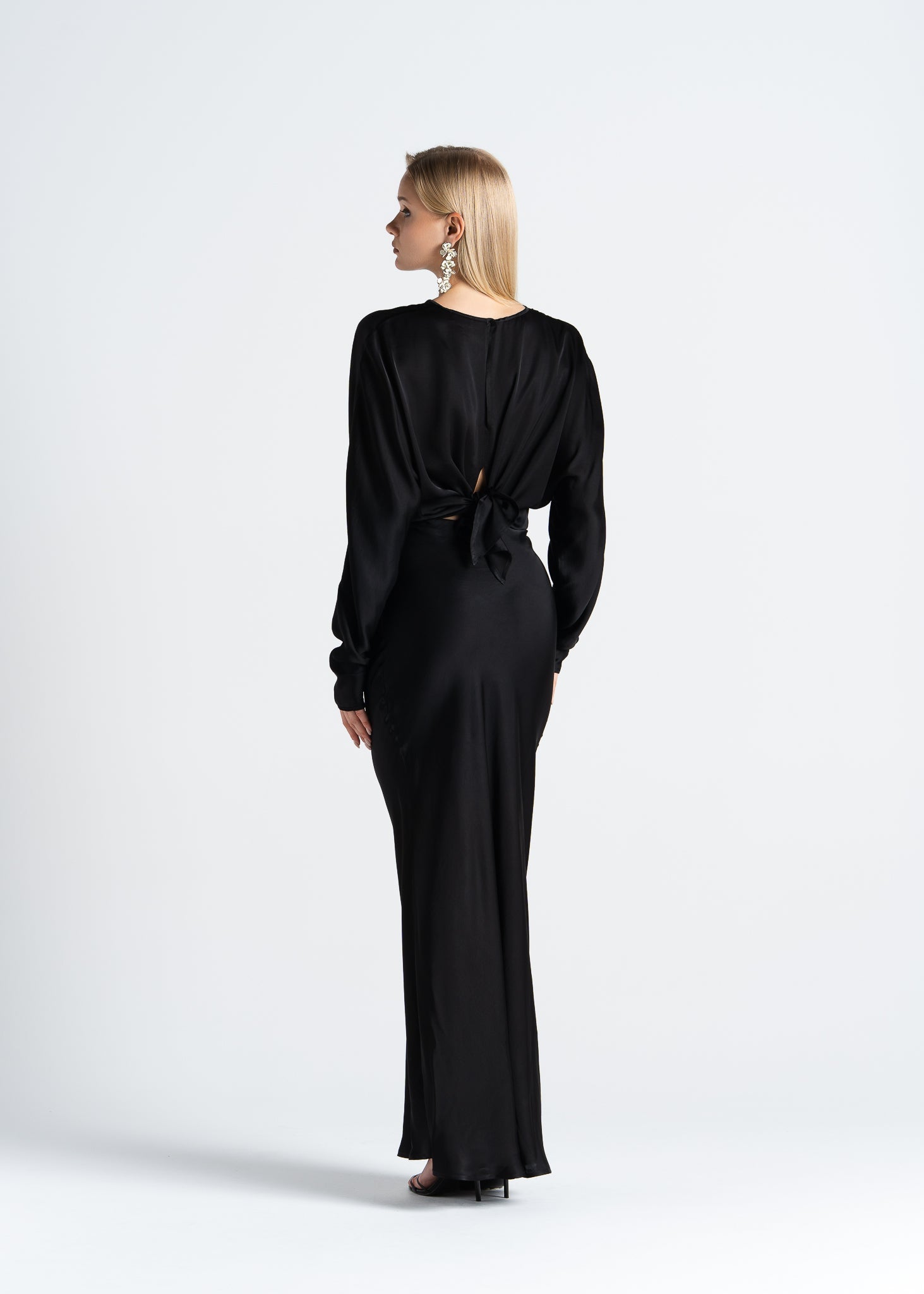 Halo Satin Maxi Skirt - Black