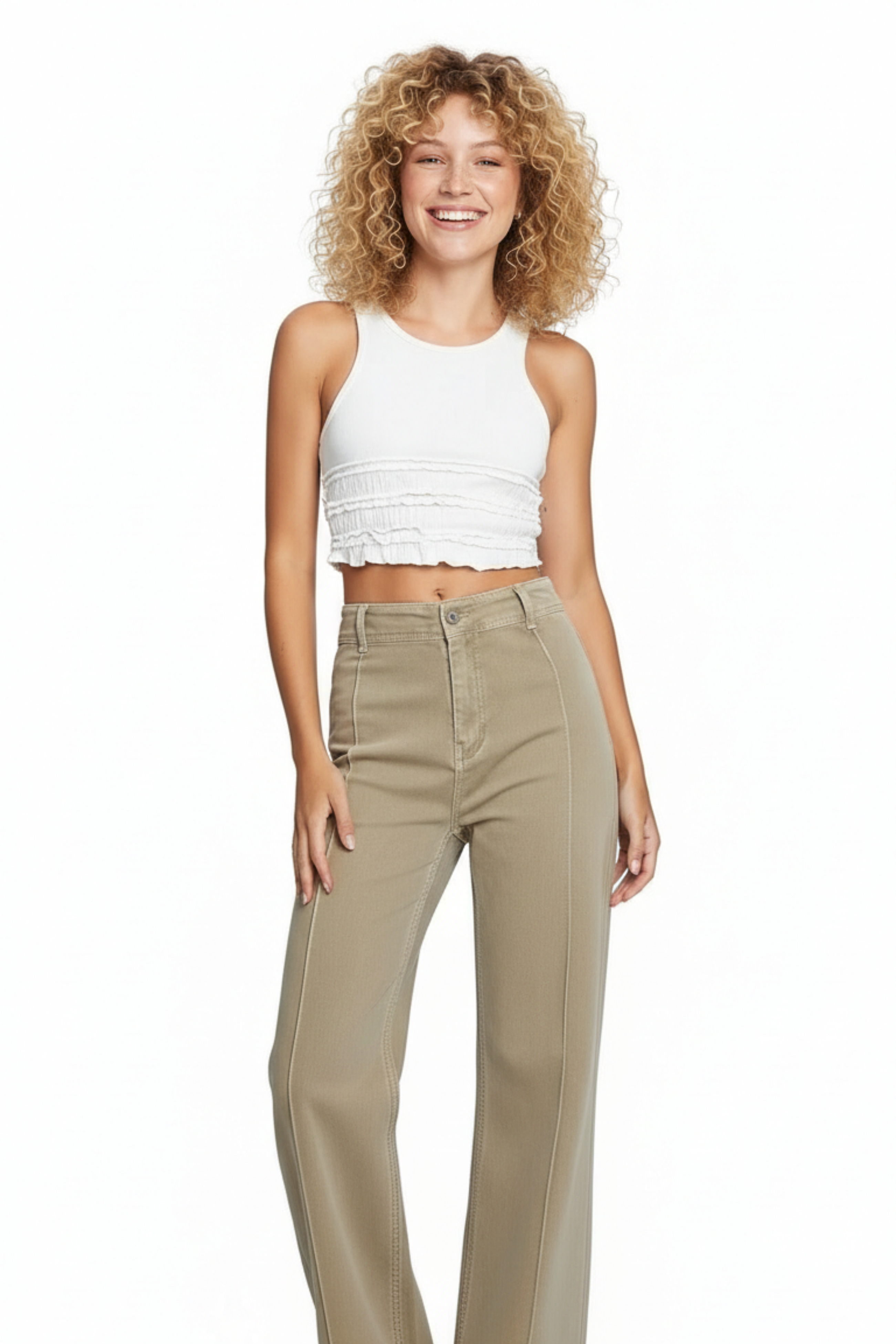 Greige Sculpted High-Rise Corduroy 1