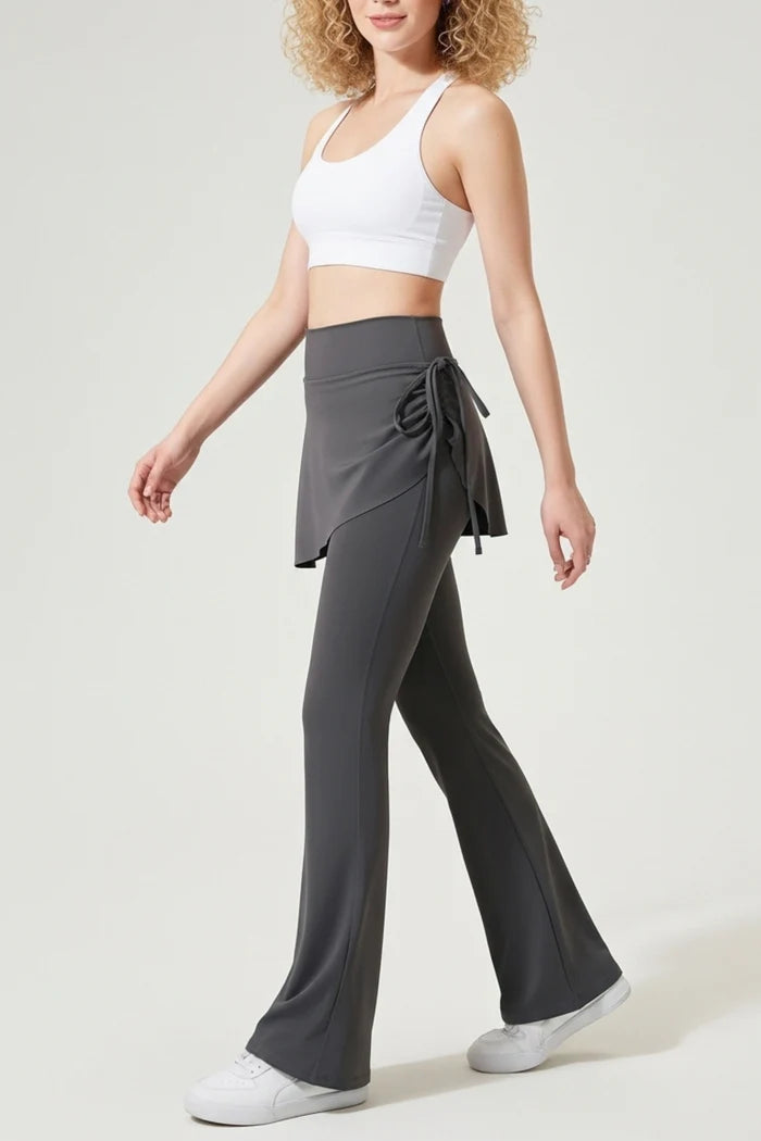 High-Waist Flared Pants in Ash Gray with Skirt Accent 2