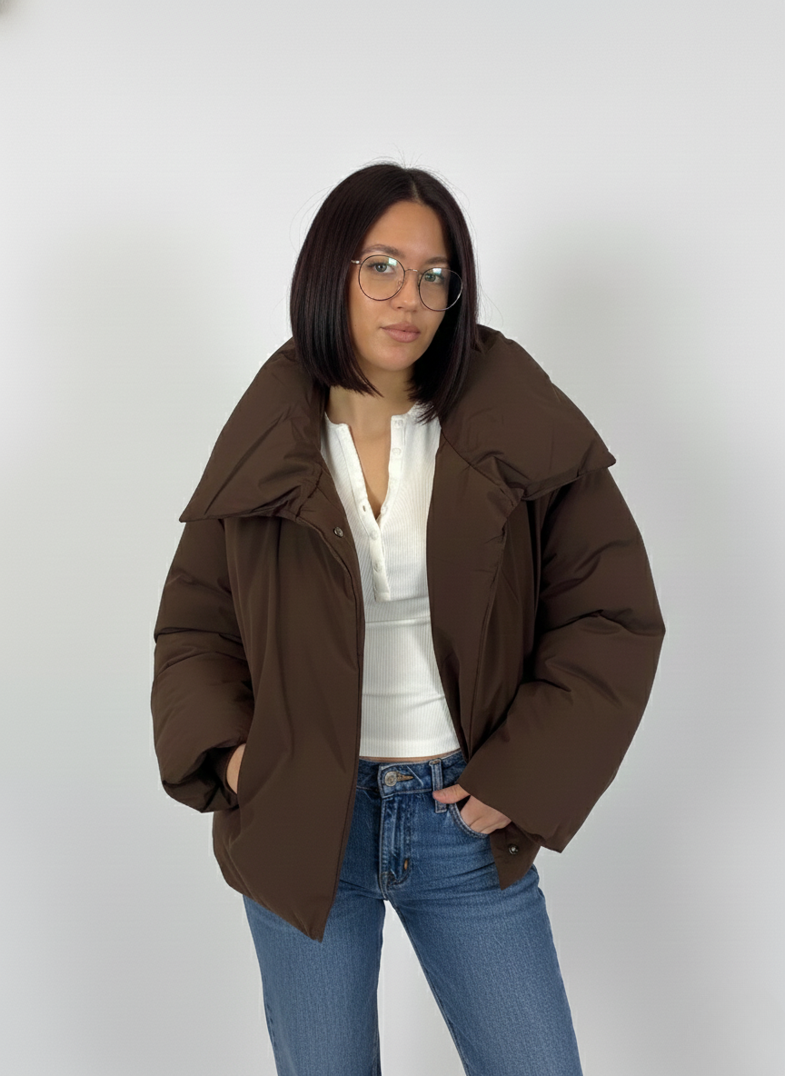 High Collar Brown Plain Design Jacket – Timeless & Versatile Wardrobe Essential 2