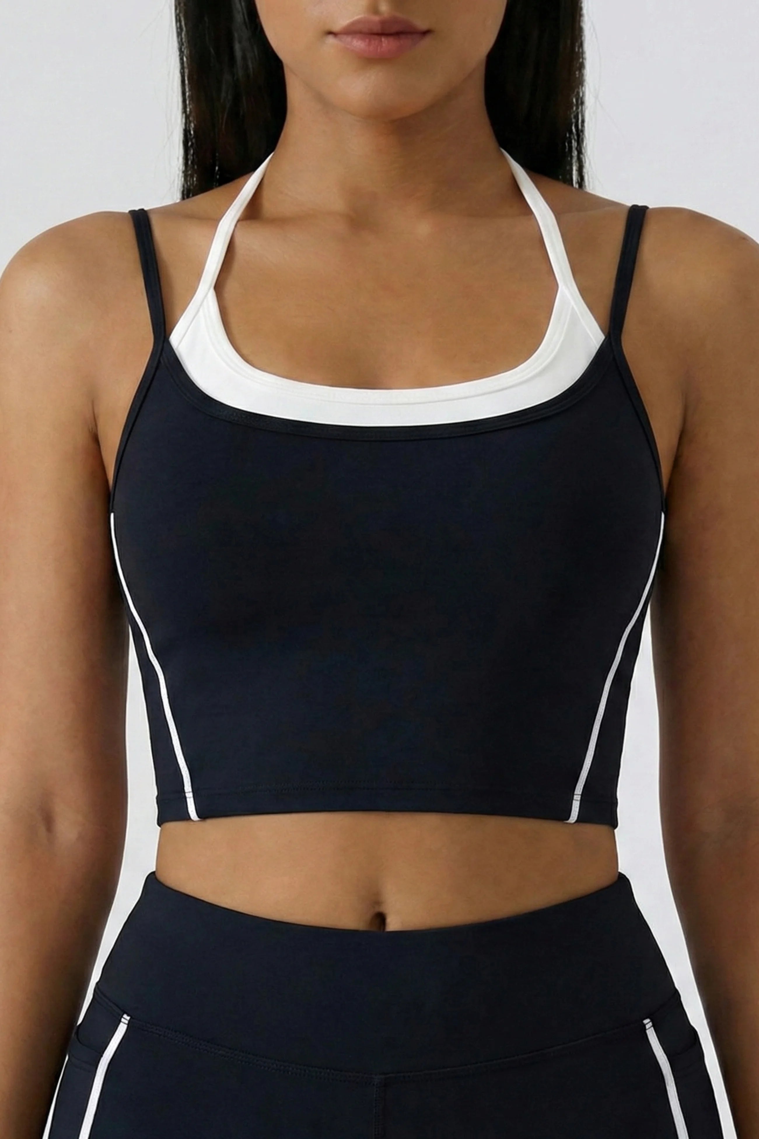 LEWAIR's Athletic Crop Tank Top in Black – Contrast Trim Performance Style 1