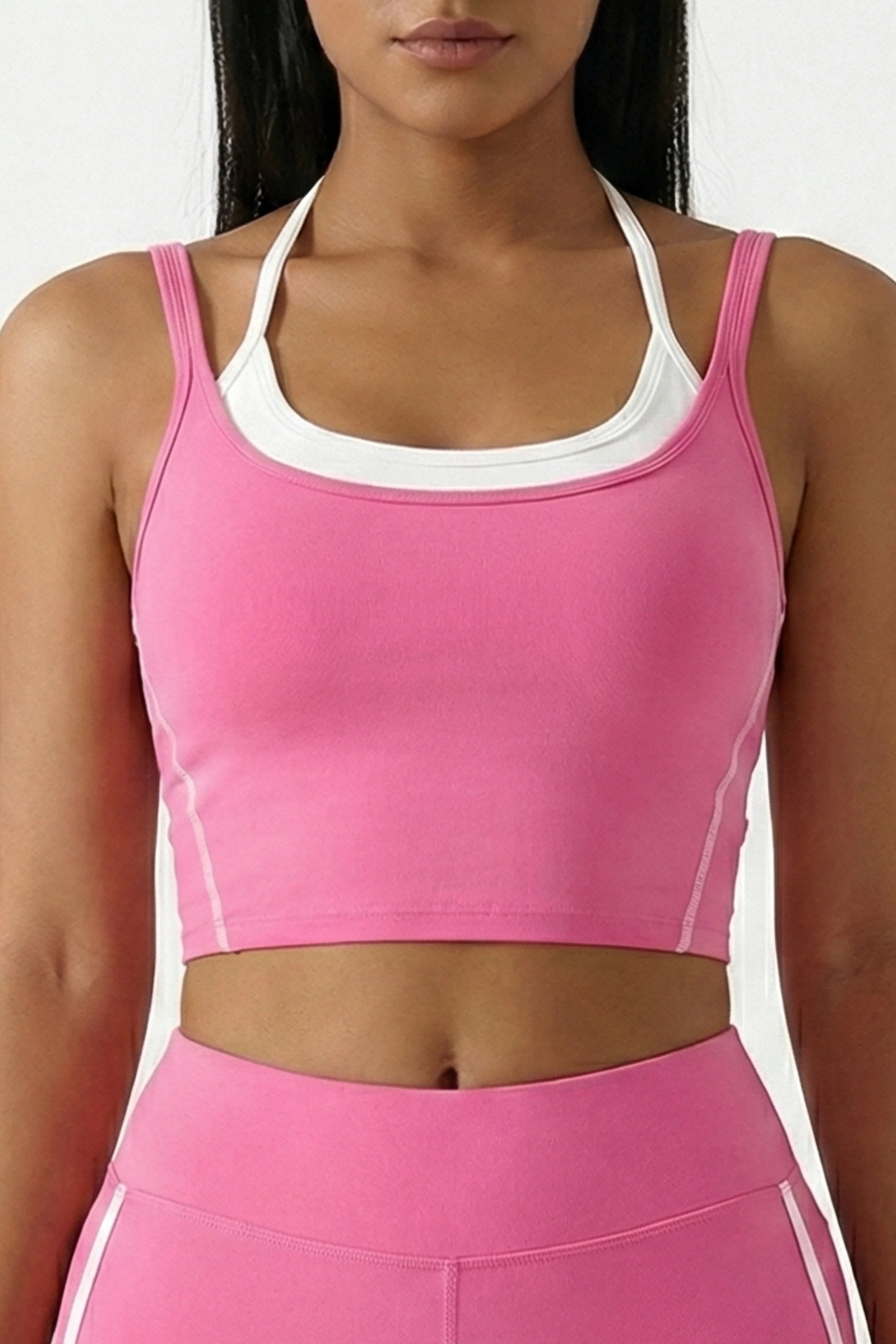LEWAIR's Athletic Crop Tank Top in Blush Pink – Contrast Trim Performance Style 1