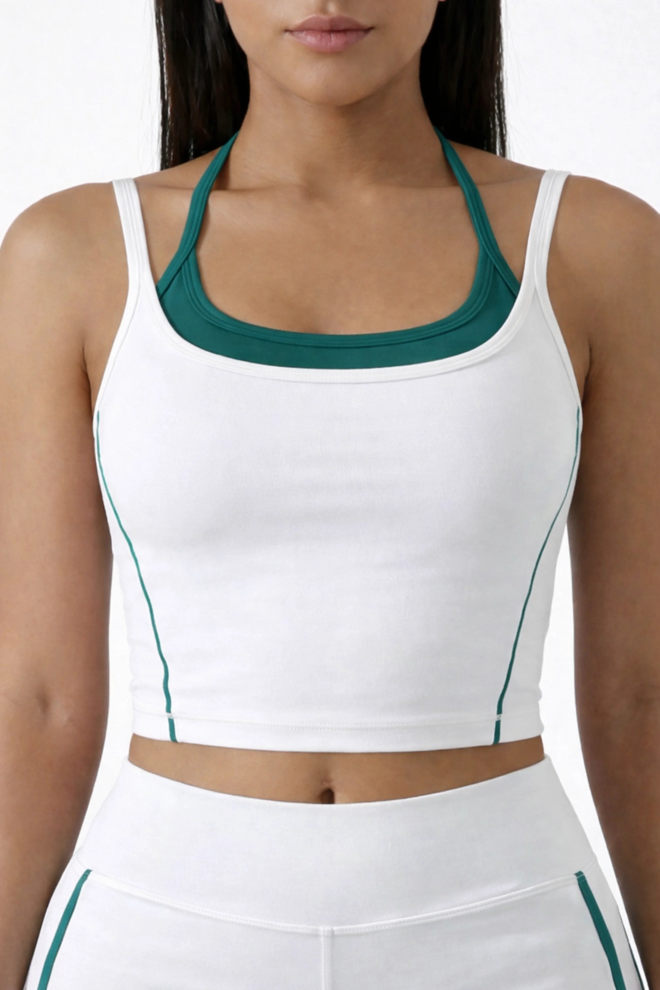 LEWAIR's Athletic Crop Tank Top in White – Contrast Trim Performance Style 1