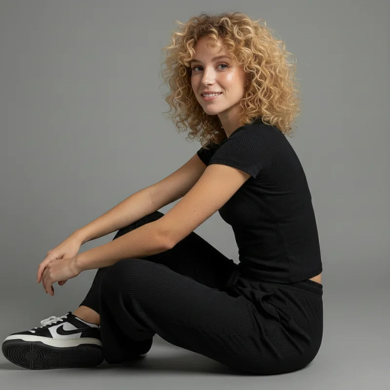 LEWAIR’s Black SoftTouch Lounge Set – Lightweight Matching Top & Wide-Leg Pants 2