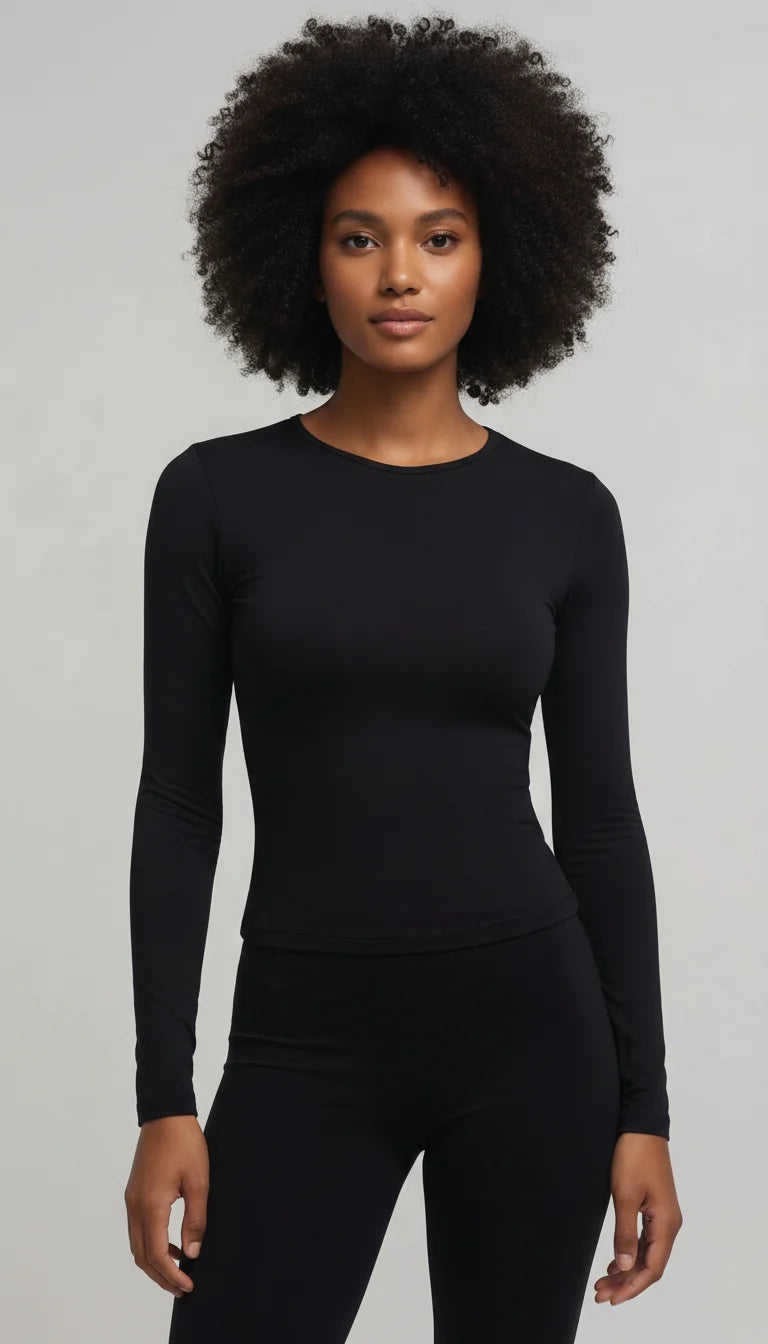 LEWAIR's Fitted Mock Neck Athletic Top in Black – Long Sleeve Performance Base Layer