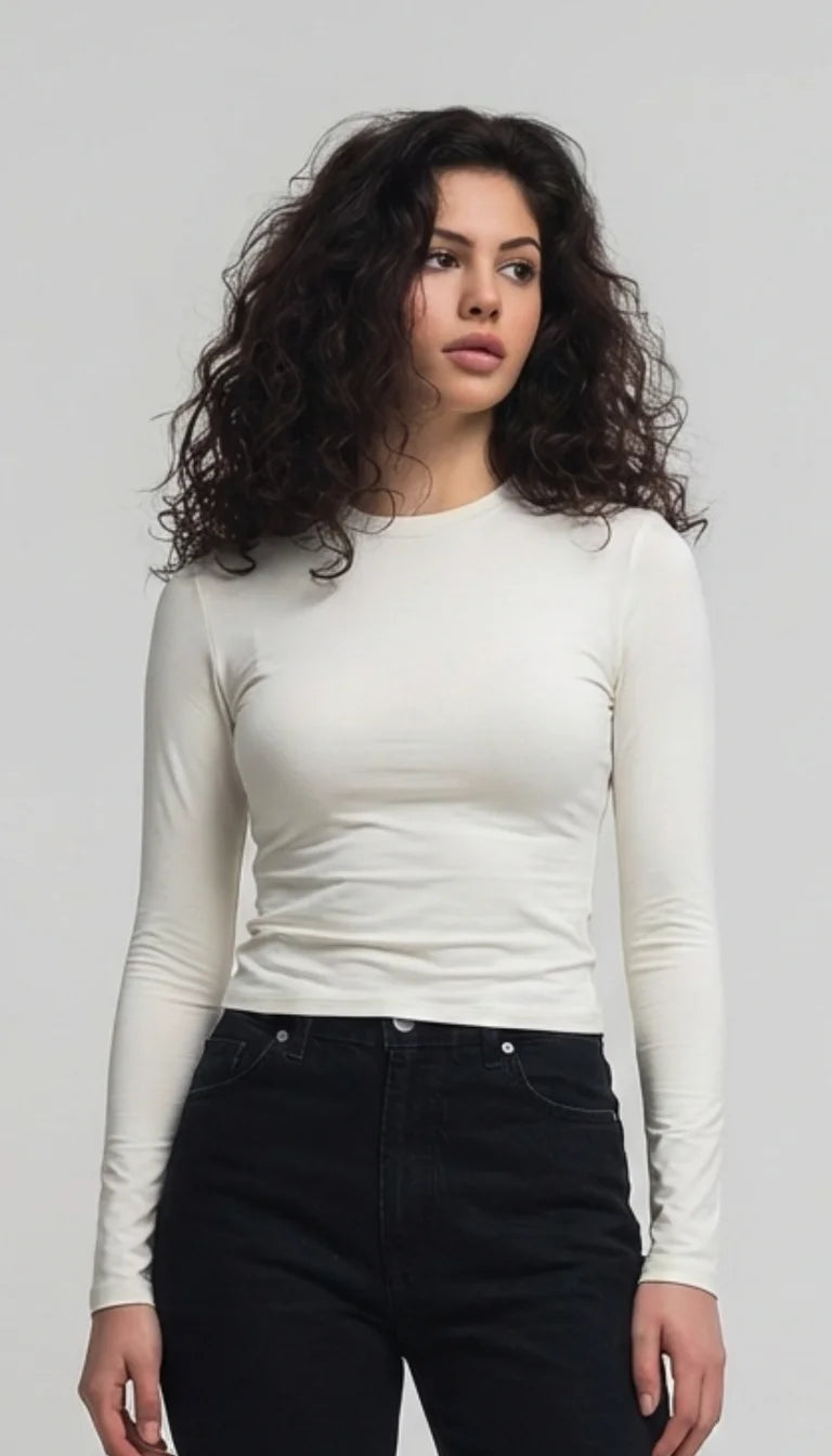 LEWAIR's Fitted Mock Neck Athletic Top in Cream – Long Sleeve Performance Base Layer