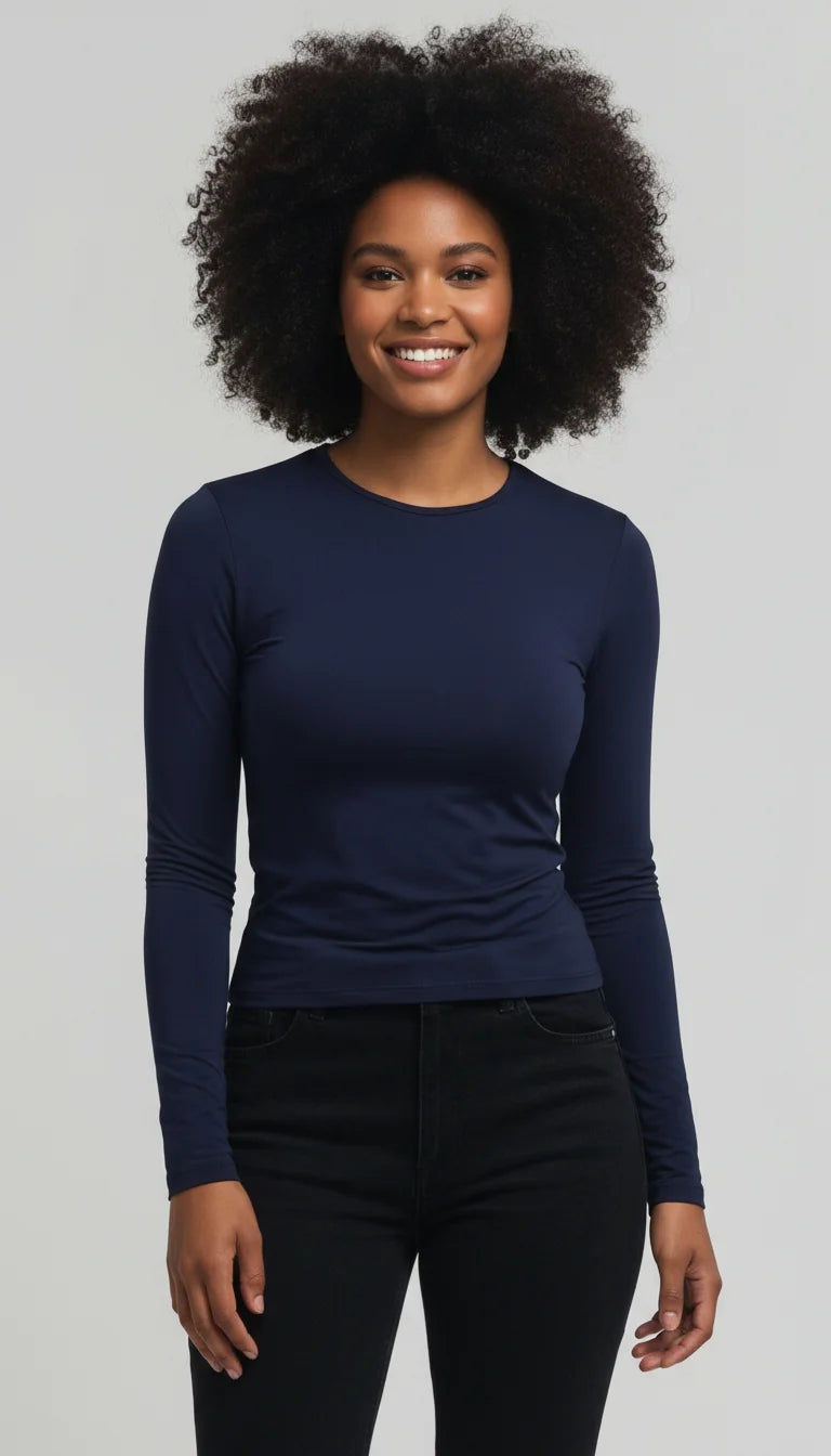 LEWAIR's Fitted Mock Neck Athletic Top in Navy – Long Sleeve Performance Base Layer 1