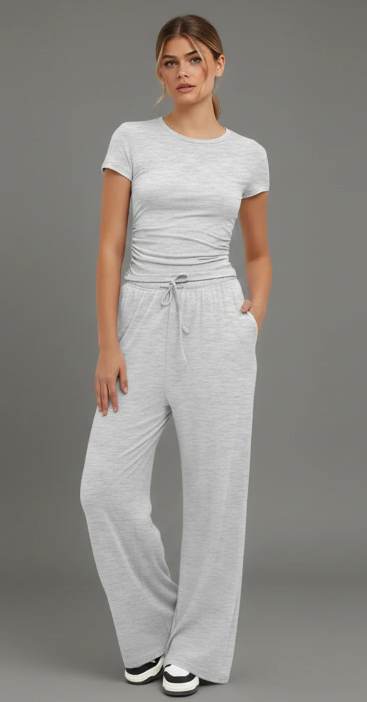 LEWAIR’s Light Gray SoftTouch Lounge Set – Lightweight Matching Top & Wide-Leg Pants 1