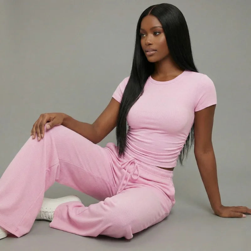 LEWAIR’s Pink SoftTouch Lounge Set – Lightweight Matching Top & Wide-Leg Pants 2