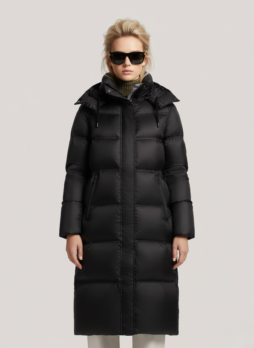 Lightweight Down Jacket – Elastic Waist & Detachable Hood for Winter Comfort | BLACK 2