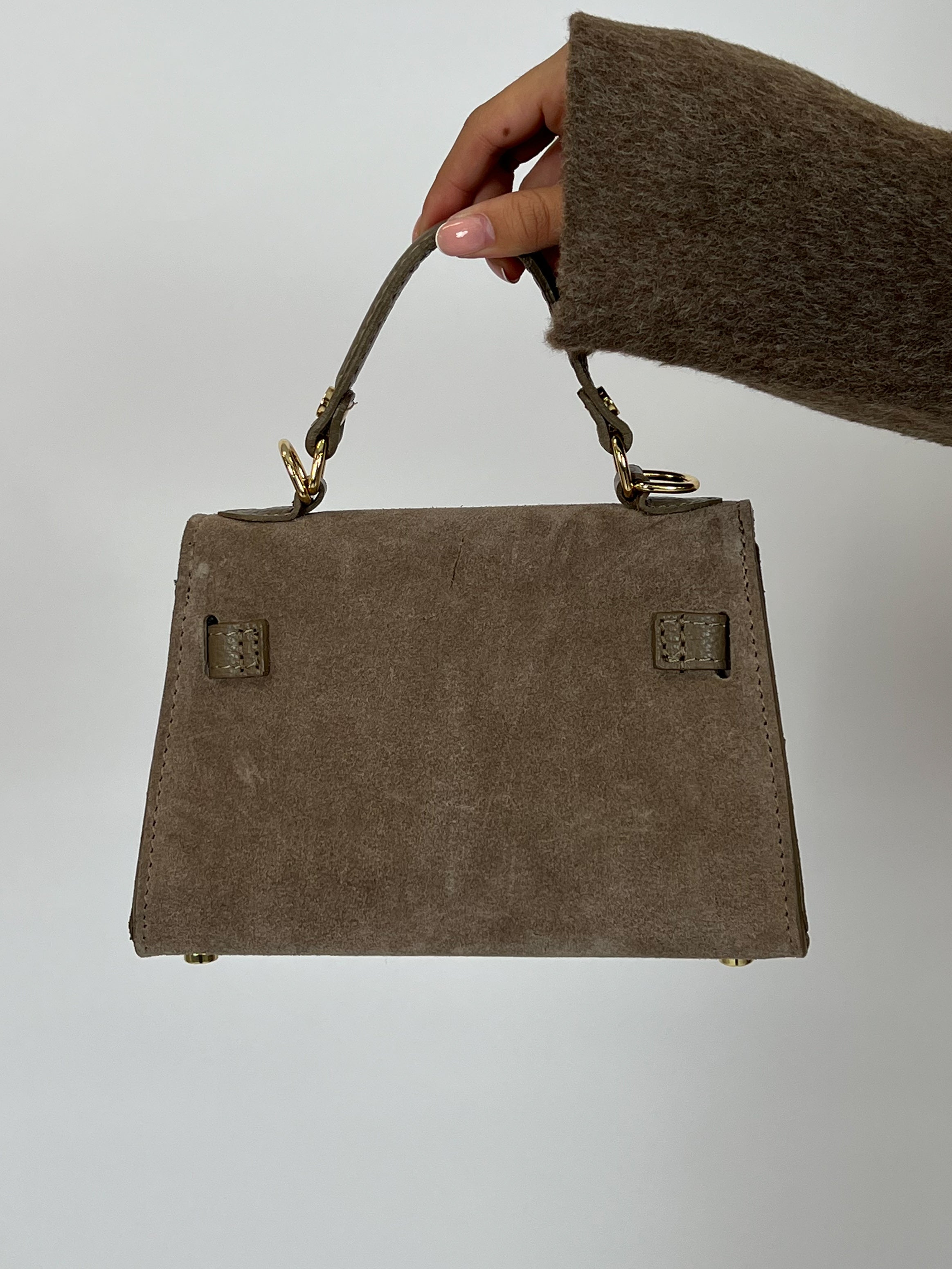 Mini Suede Top Handle Bag - TAUPE BACK