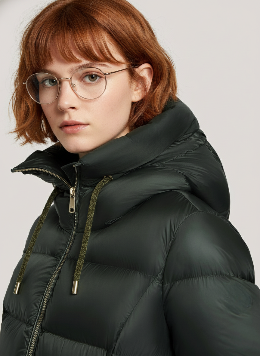 Naomi's Lightweight Down Jacket – Oversized Hood & Cozy Warmth for Winter | GREEN 3