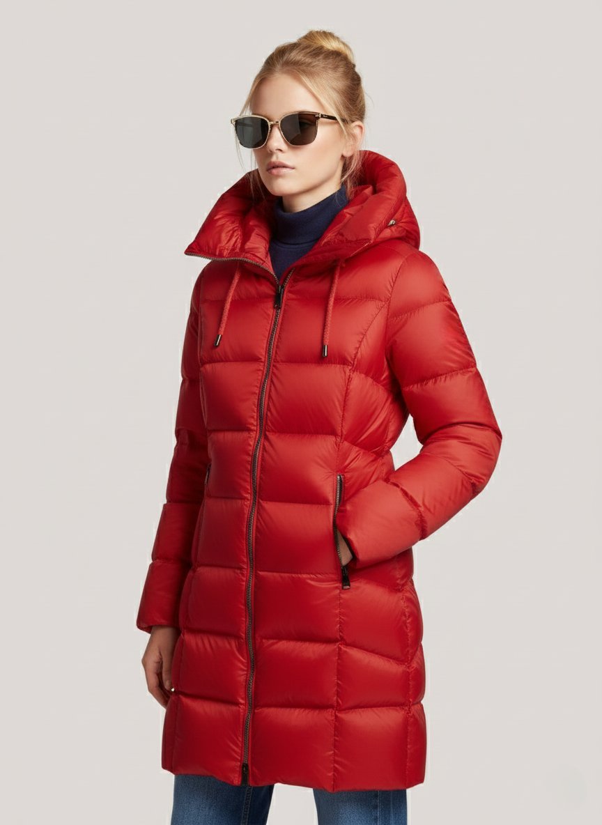 Naomi's Lightweight Down Jacket – Oversized Hood & Cozy Warmth for Winter | RED 1