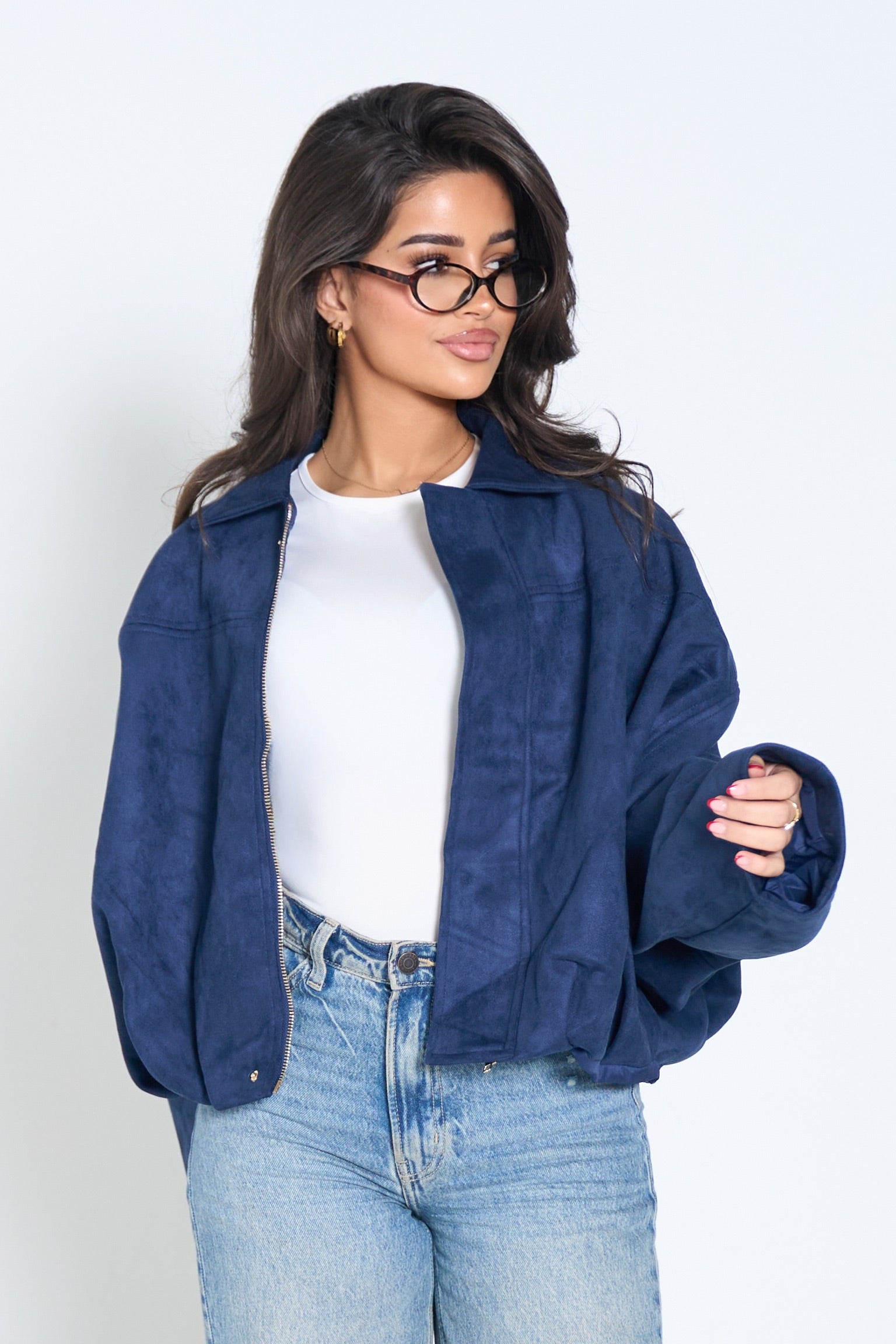 Oversized Suede Bomber Jacket – Women’s Relaxed Fit Outerwear