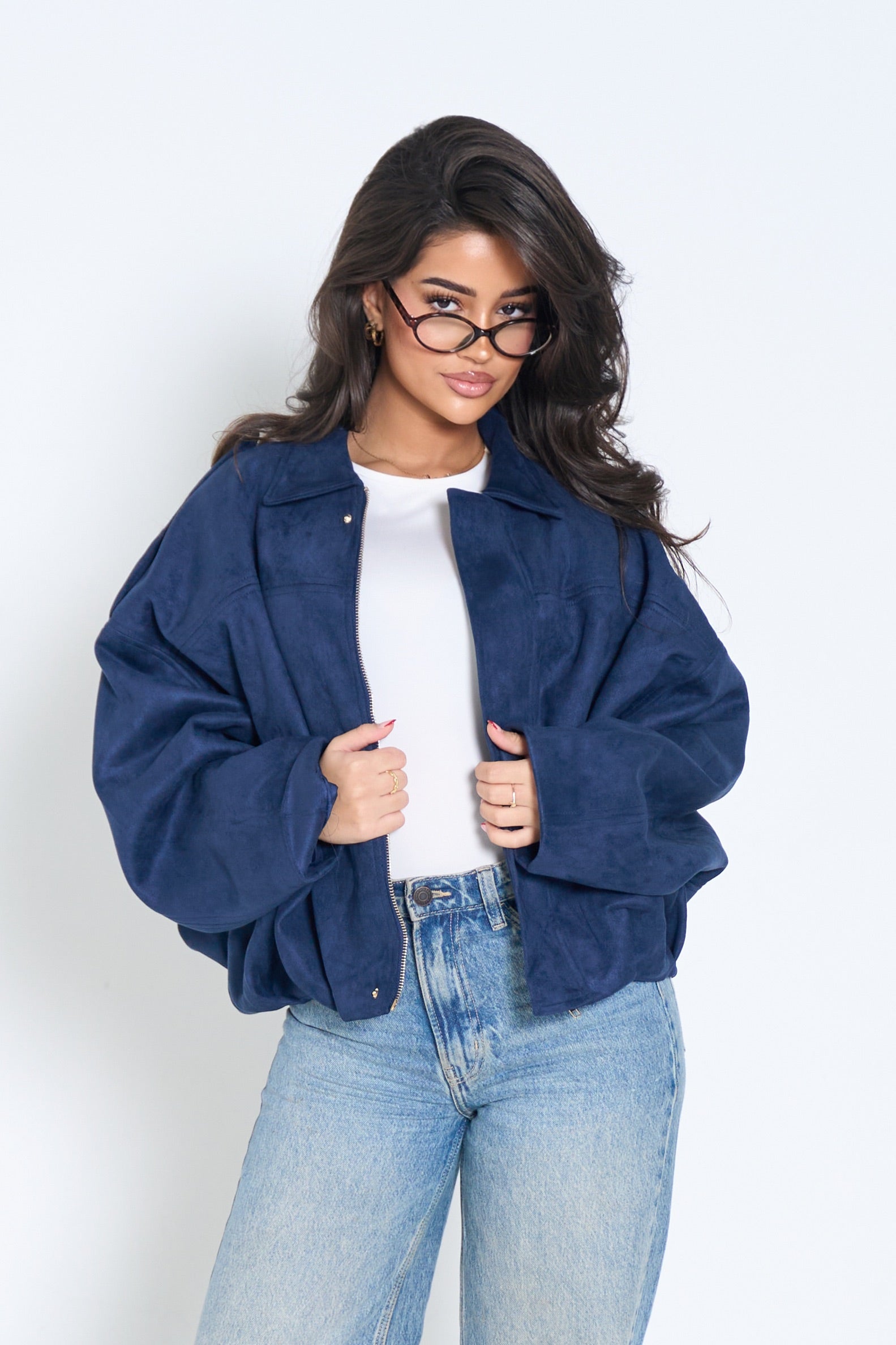 Oversized Suede Bomber Jacket – Women’s Relaxed Fit Outerwear