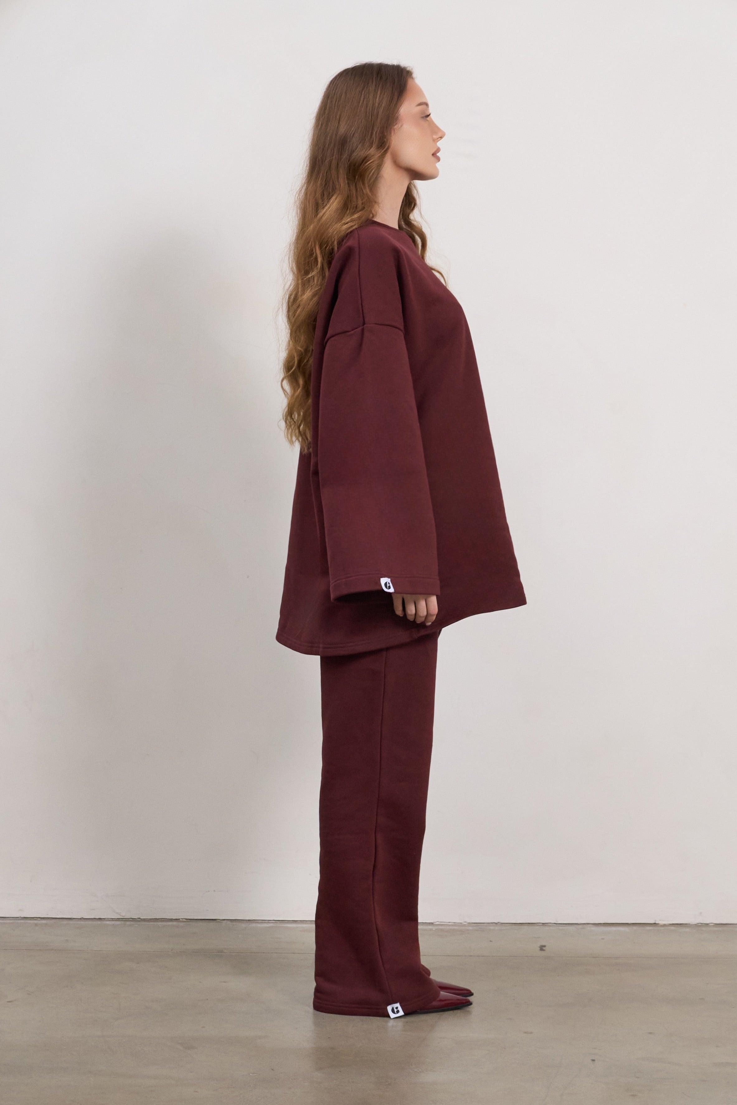 Bordeaux Ease Co-Ord Set | Oversized Cotton Knit Top & Straight-Leg Pants
