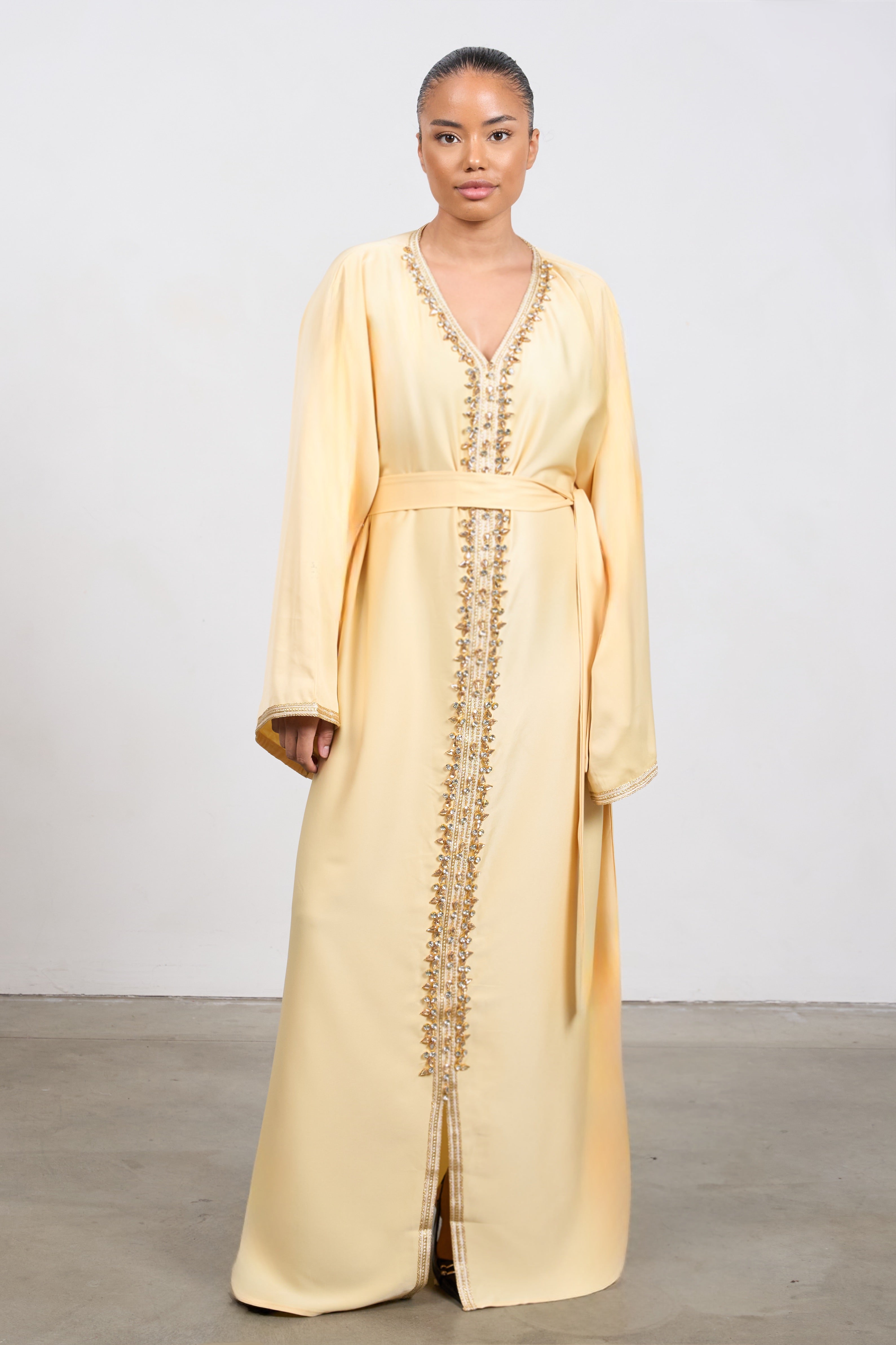 Pearl Kaftan Dress – Elegant Modest Dress with Belt