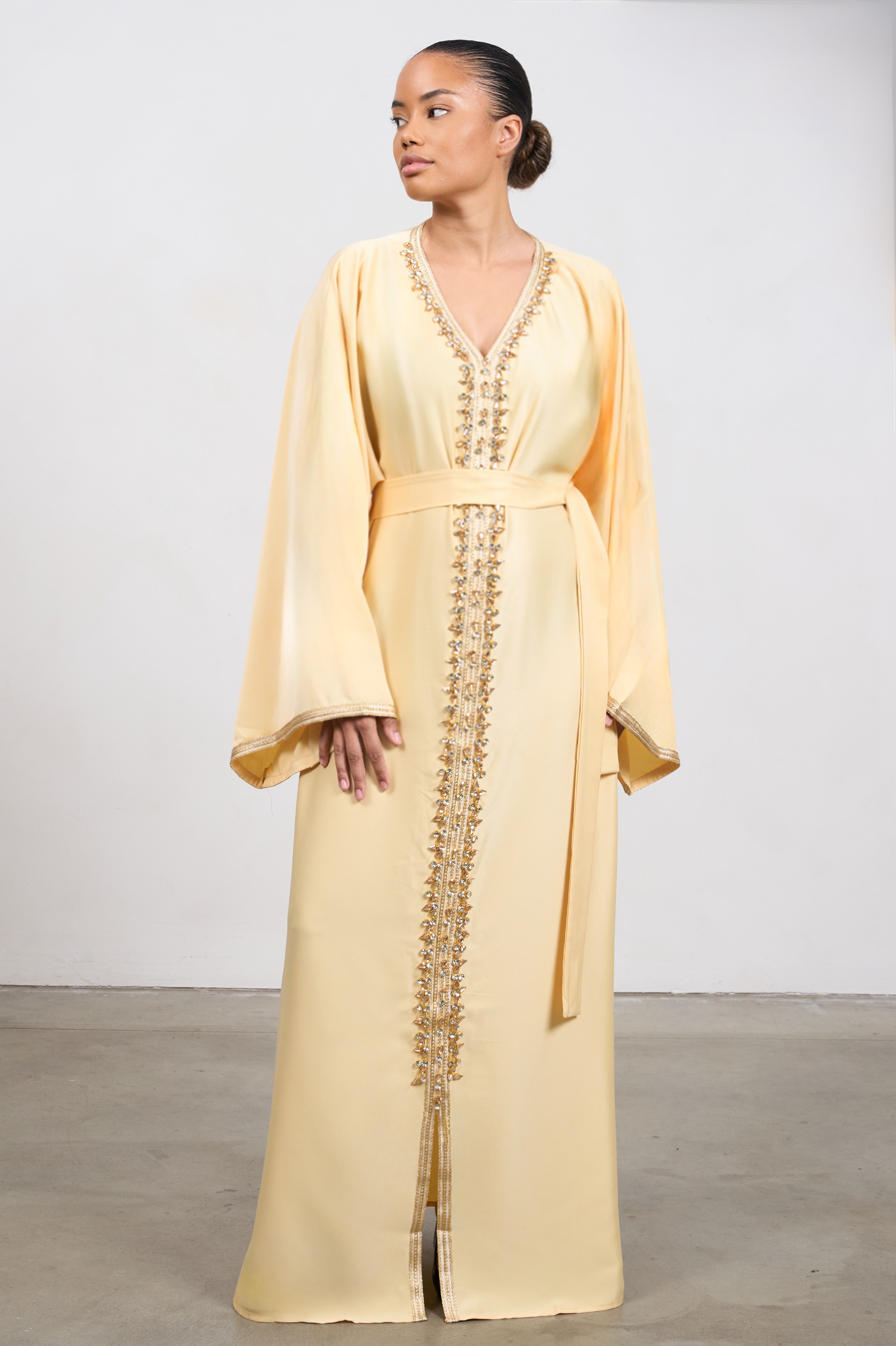 Pearl Kaftan Dress – Elegant Modest Dress with Belt