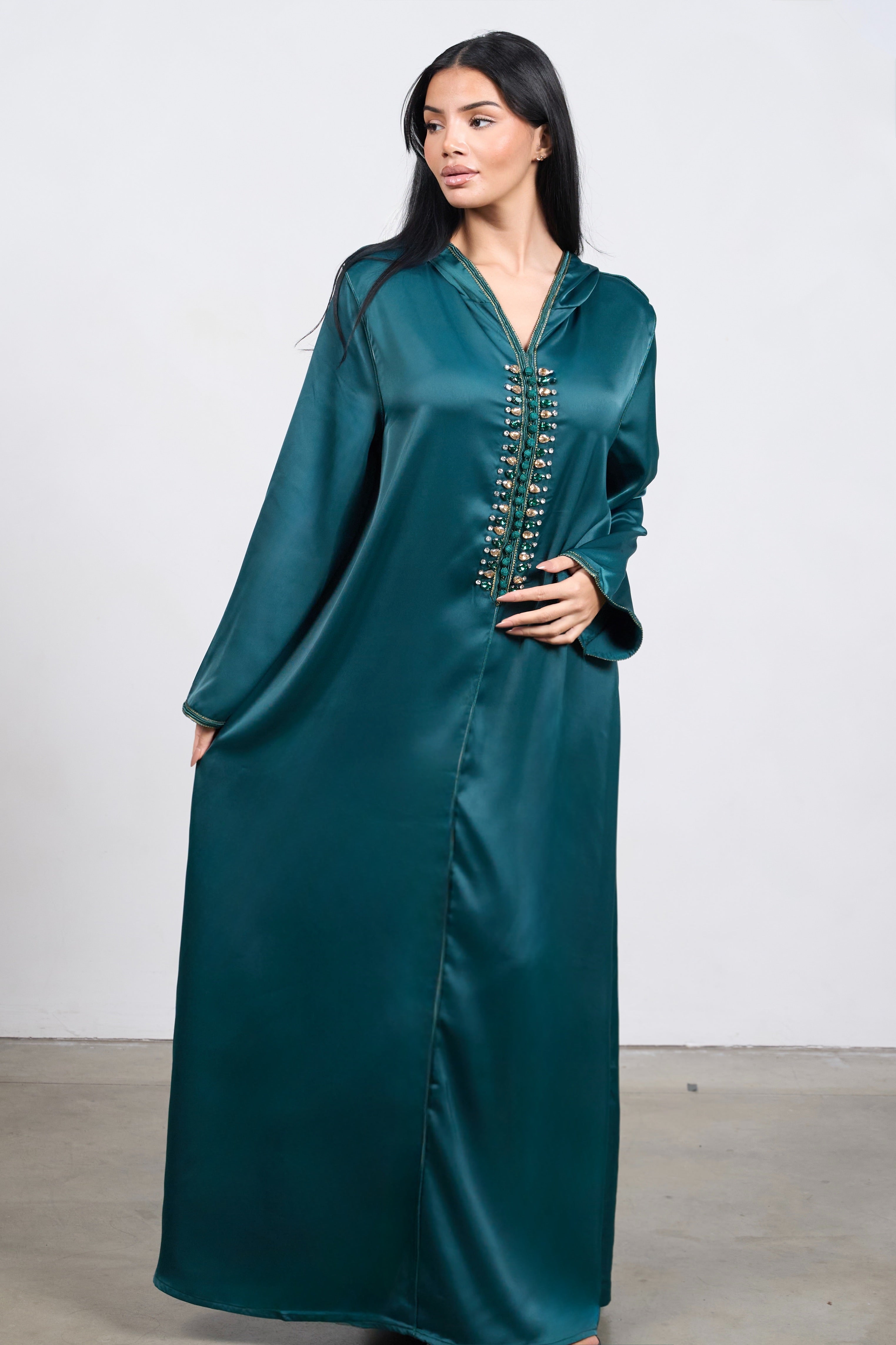 Pearl Line Djellaba Dress – Elegant Modest Hooded Dress
