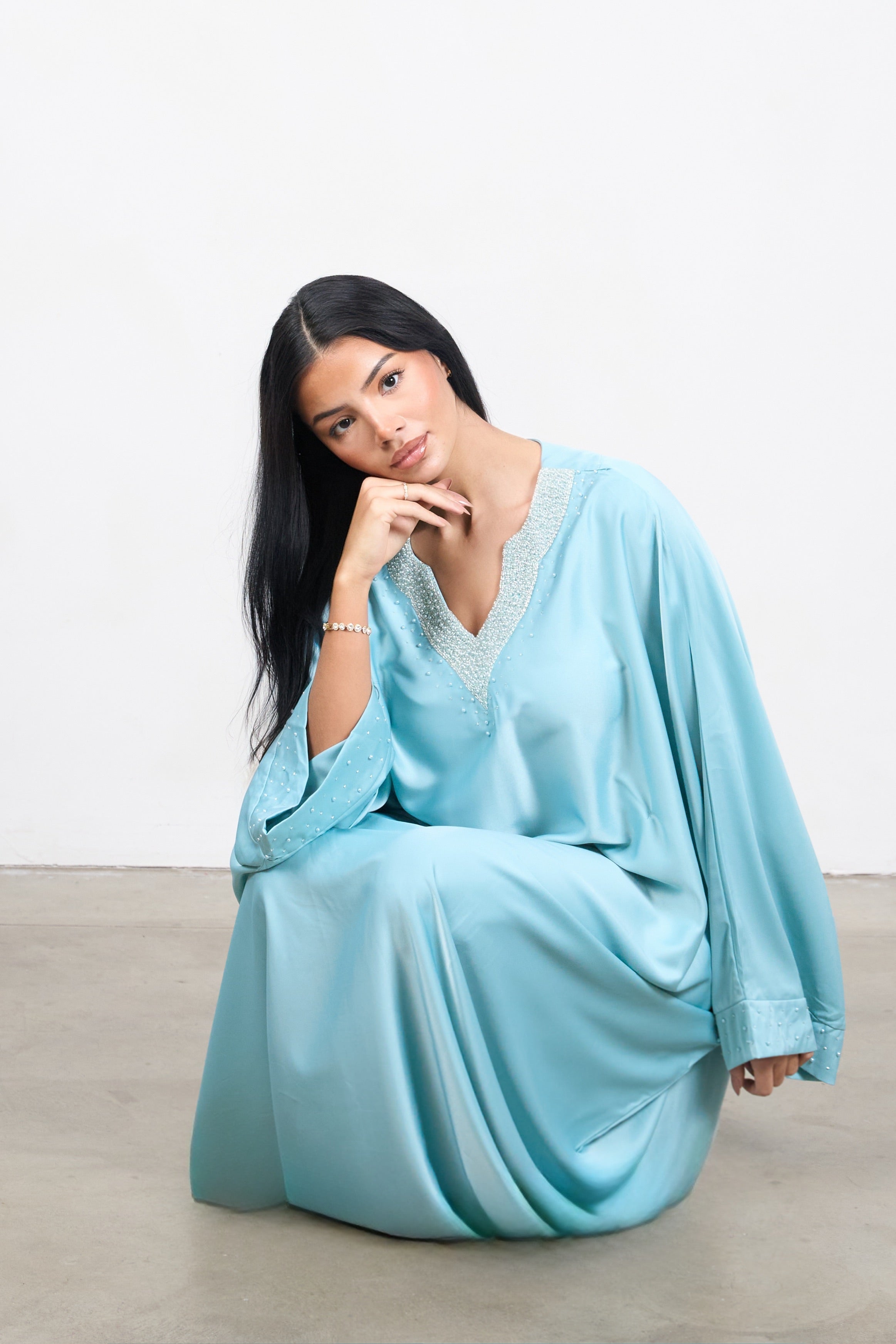 Pearl Kaftan – Elegant Modest Dress with Pearl Detailing