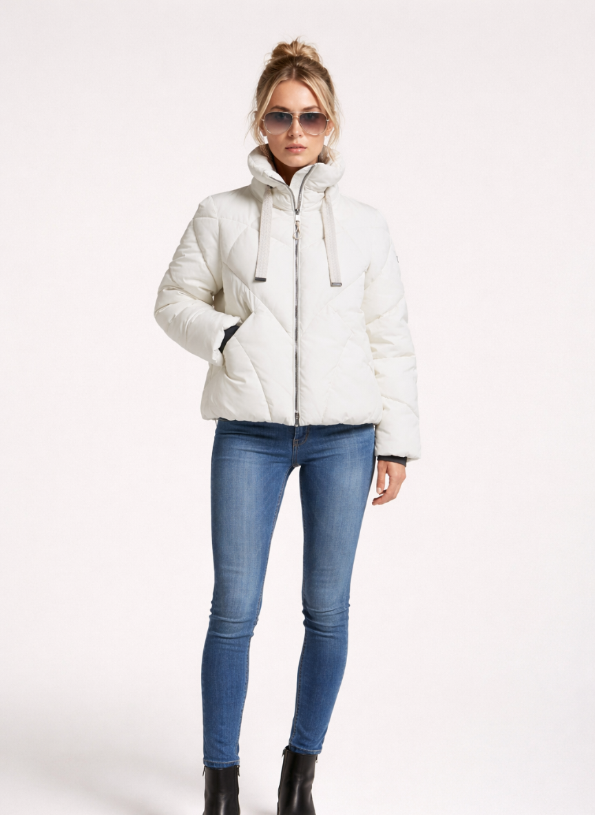 Polyester Taffeta Puffer Jacket – Eco-Friendly & Fashionable Winter Coat | WHITE 1