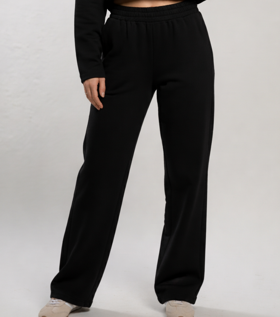 Relaxed Cotton Wide-Leg Pants | Comfy & Stylish Everyday Wear - BLACK