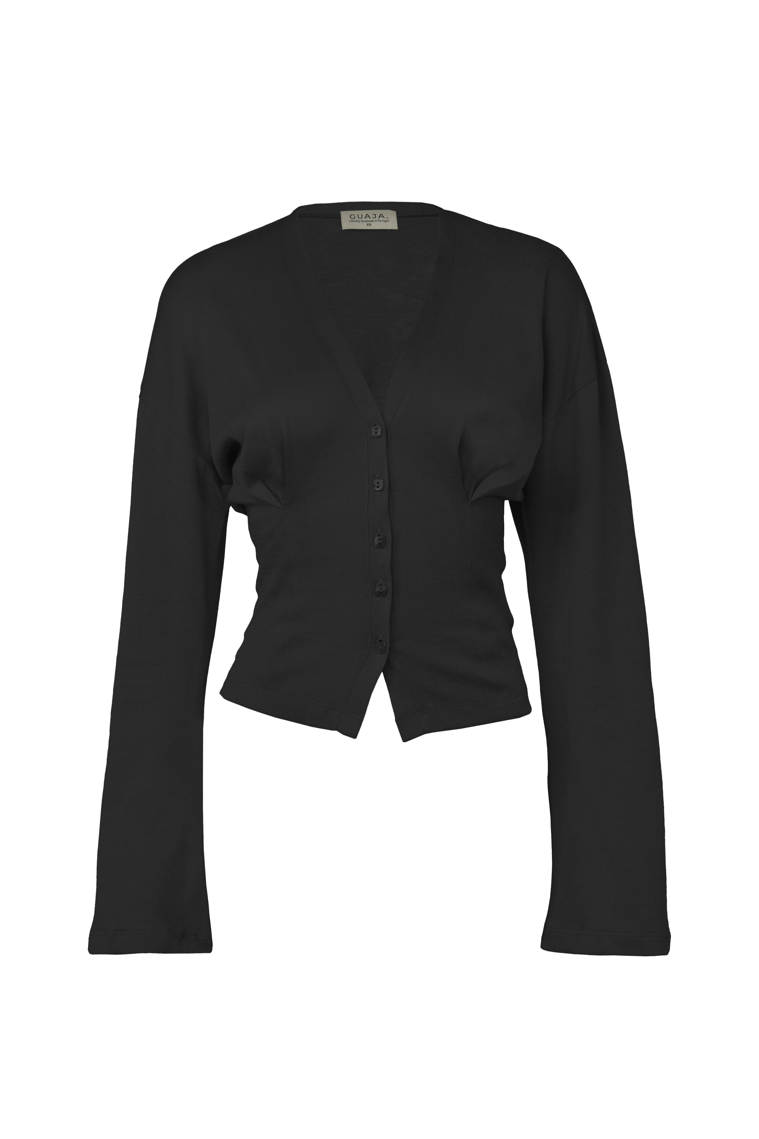 Sculpted Waist Blouse – Pleated Button Front Blouse for Women | BLACK