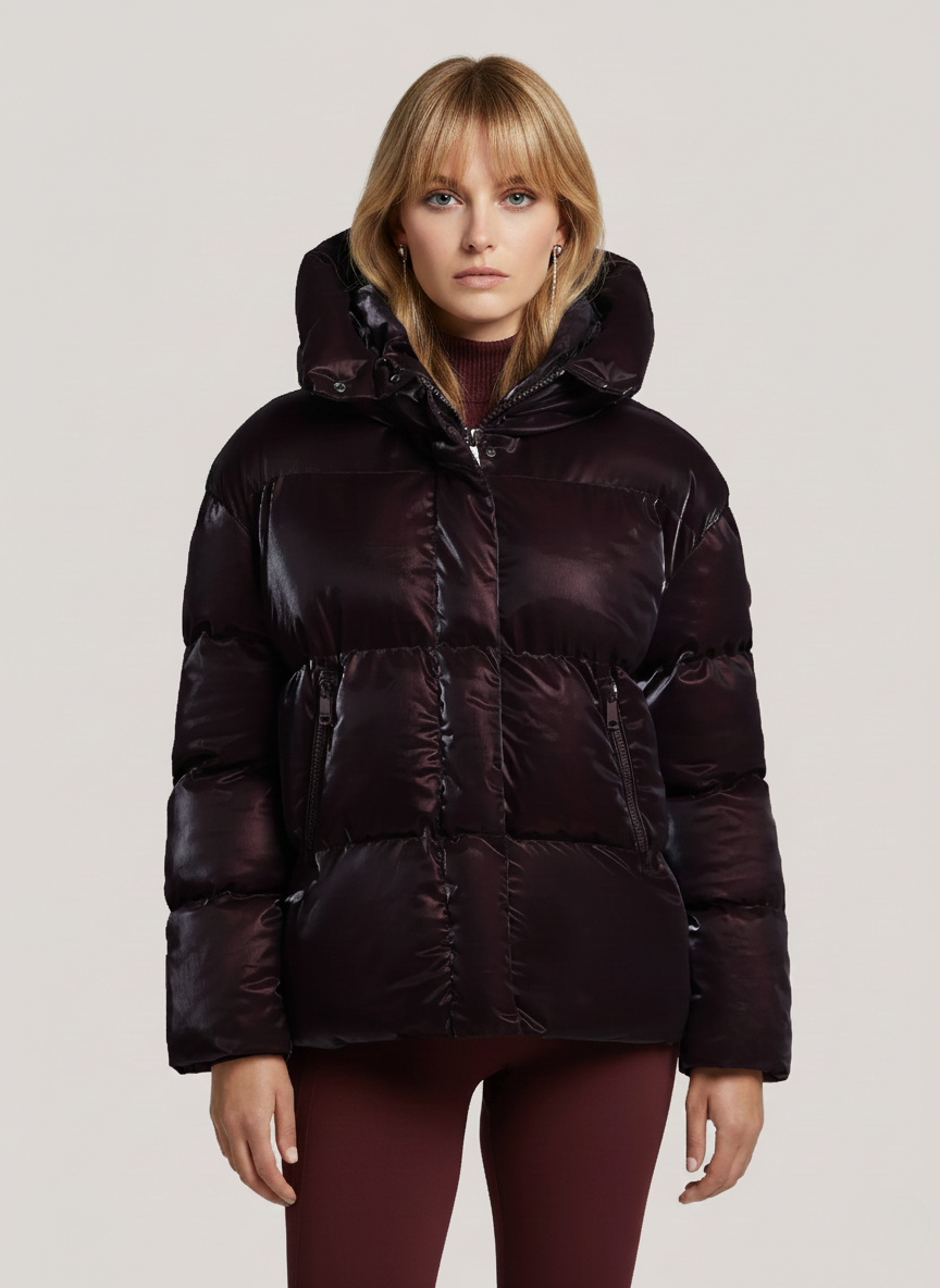 Shiny Fabric Short Puffer Jacket – Stylish & Warm Winter Coat | RED 1