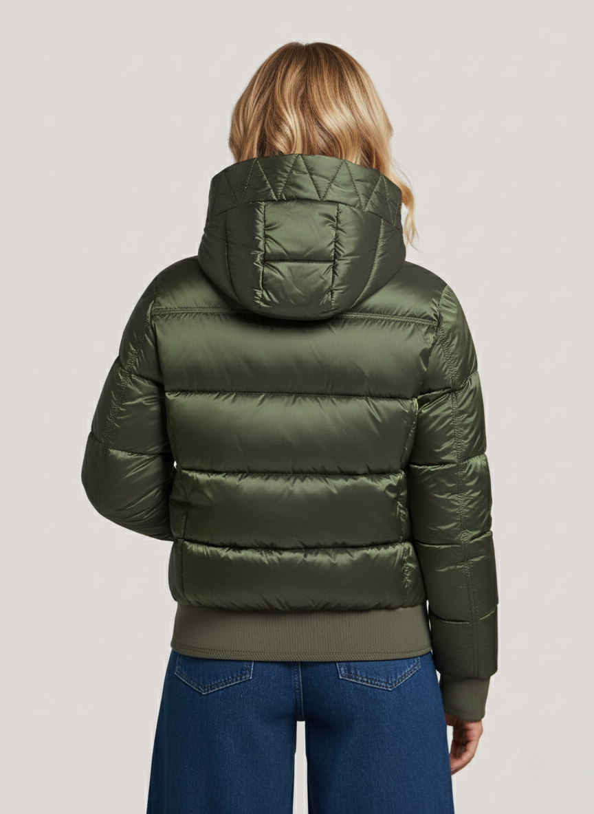 Shiny Ripstop Bomber Jacket – Stylish & Warm Outerwear with Faux Down | GREEN 3