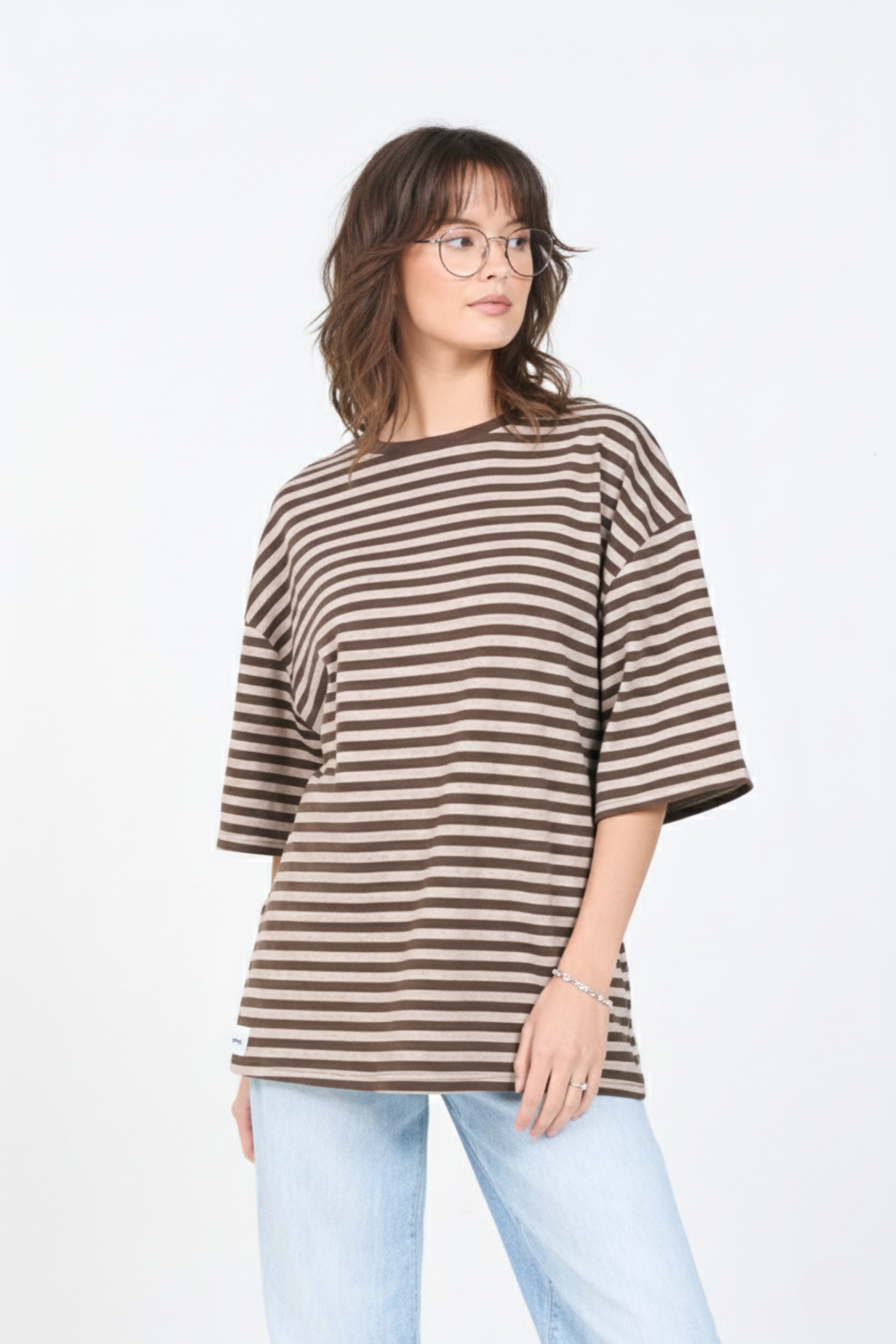 Striped Cotton T-Shirt | Relaxed Everyday Fit | BROWN