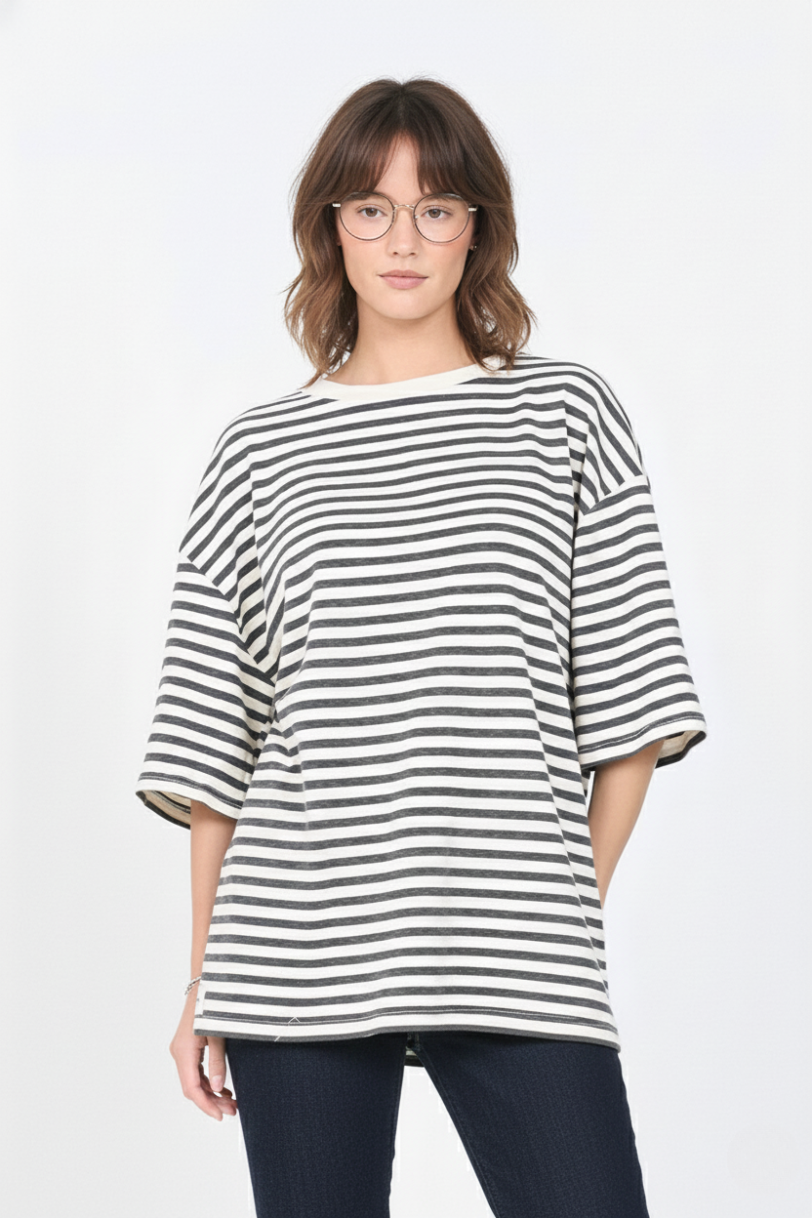 Striped Cotton T-Shirt | Relaxed Everyday Fit | GREY