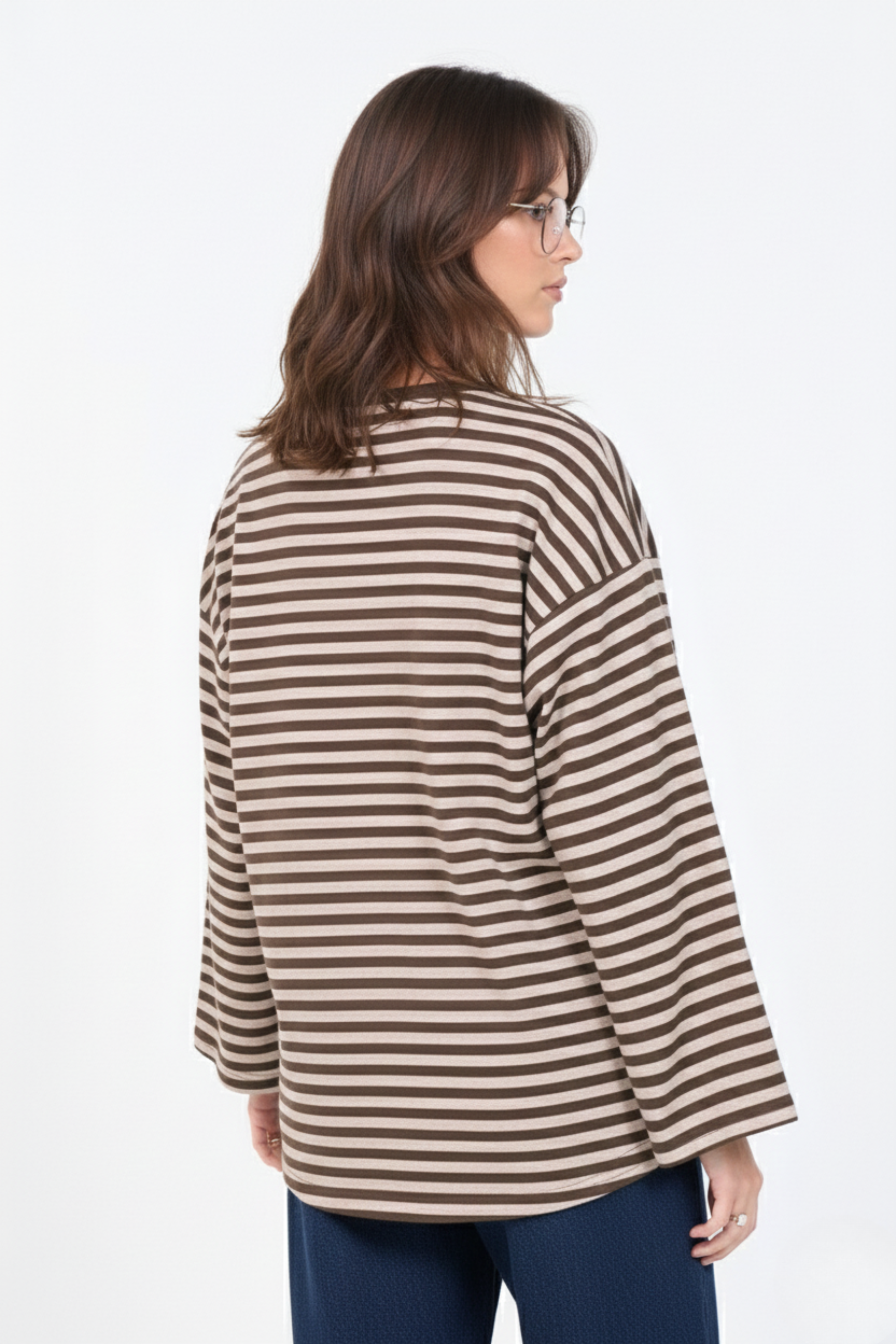 Striped Long Sleeve Cotton T-Shirt | Relaxed Everyday Fit | BROWN 3