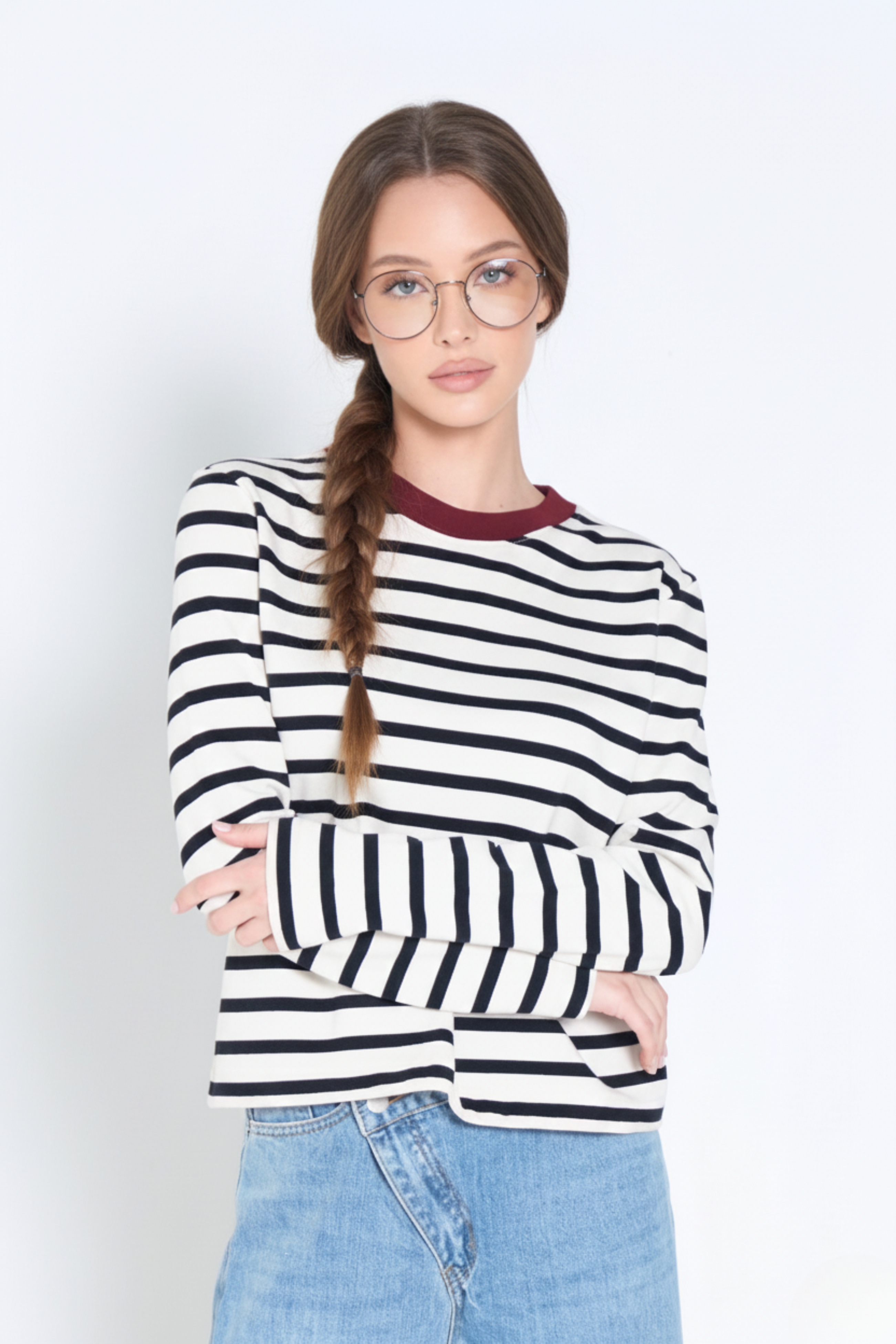 Striped Longsleeve Top – Classic Women’s Knit with Contrasting Neckline 3