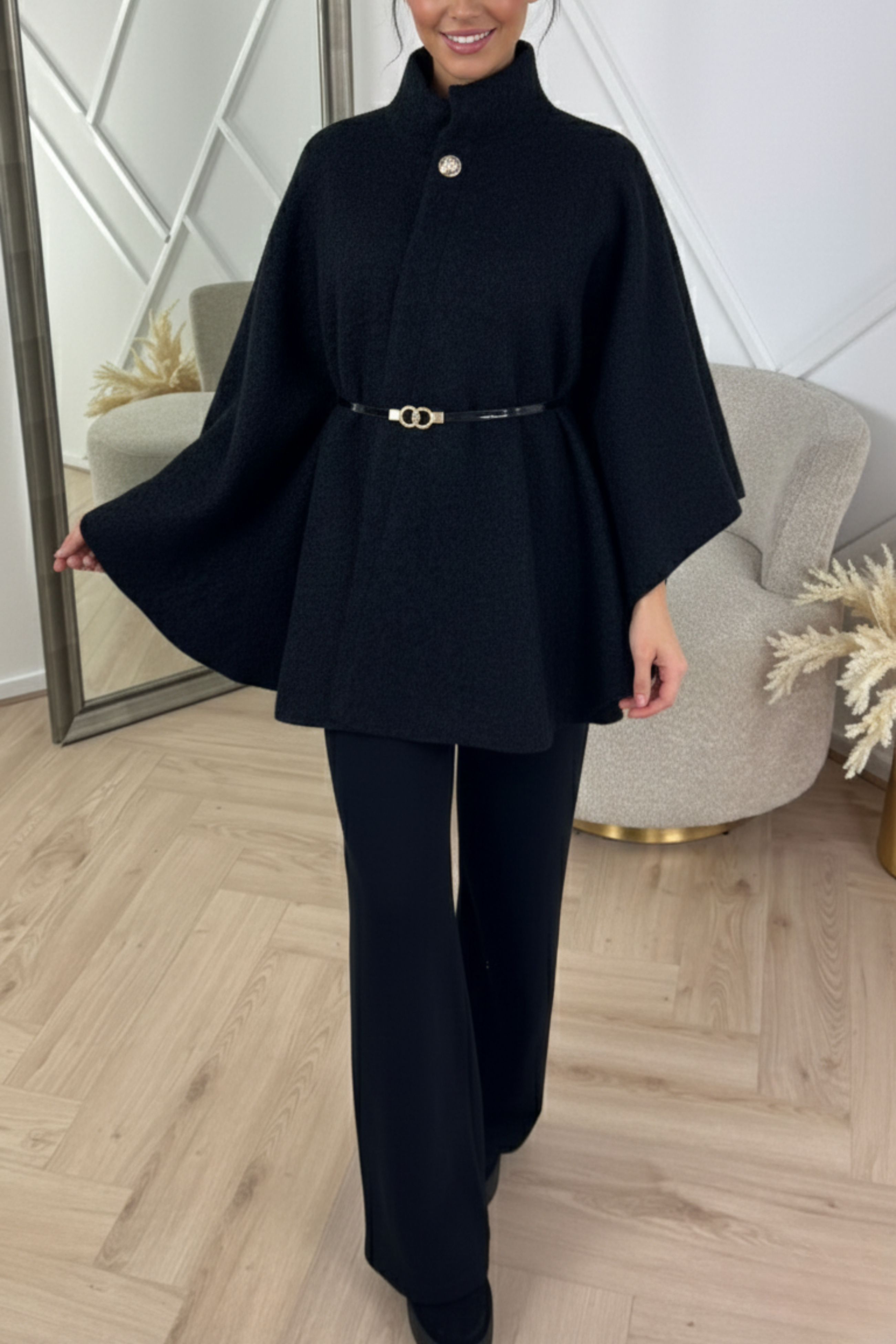 Teddy Oversized Cardigan Top – Lightweight Polyester Knit | BLACK