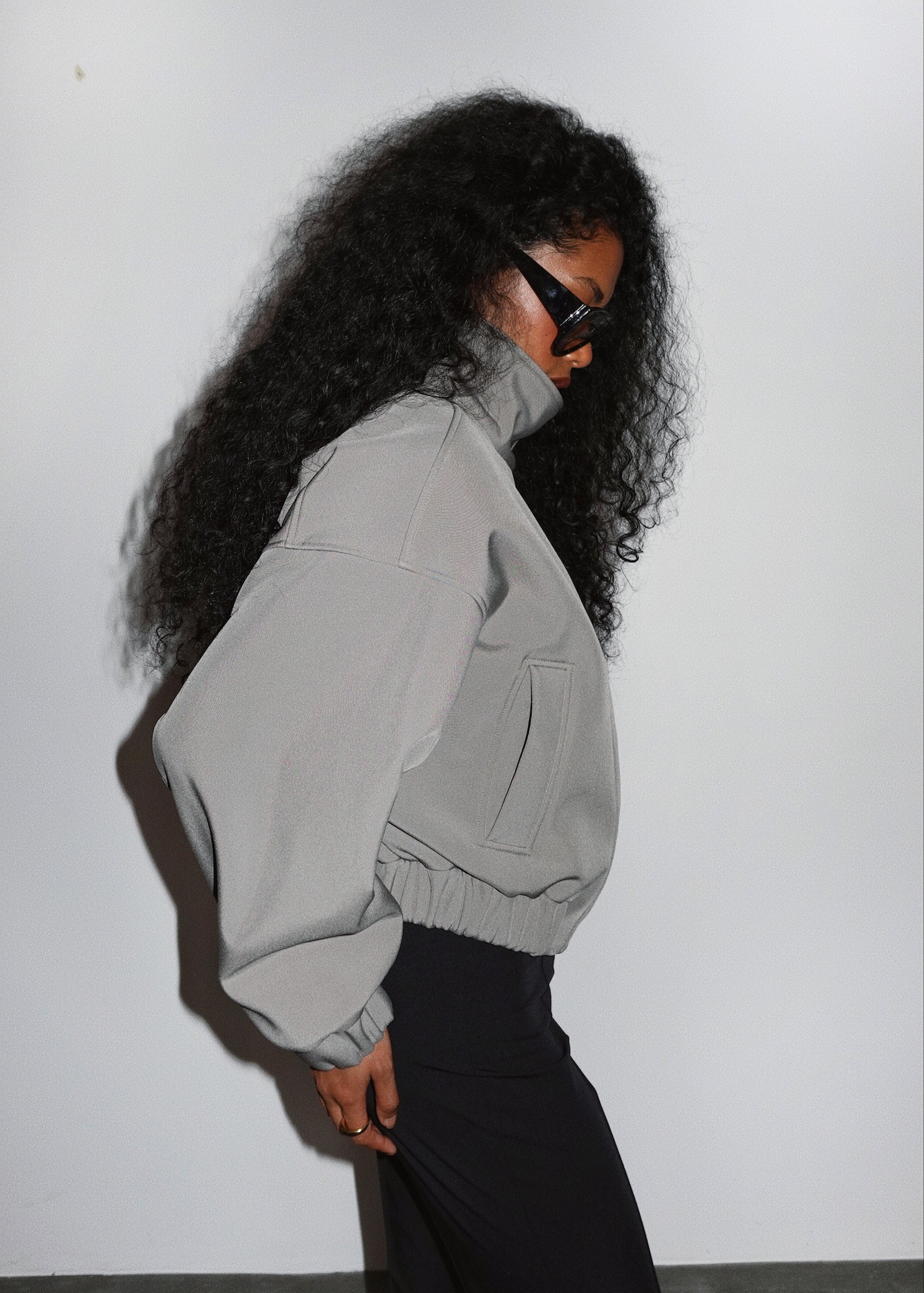 Arctic High Neck Oversized Bomber Jacket - Sage Green