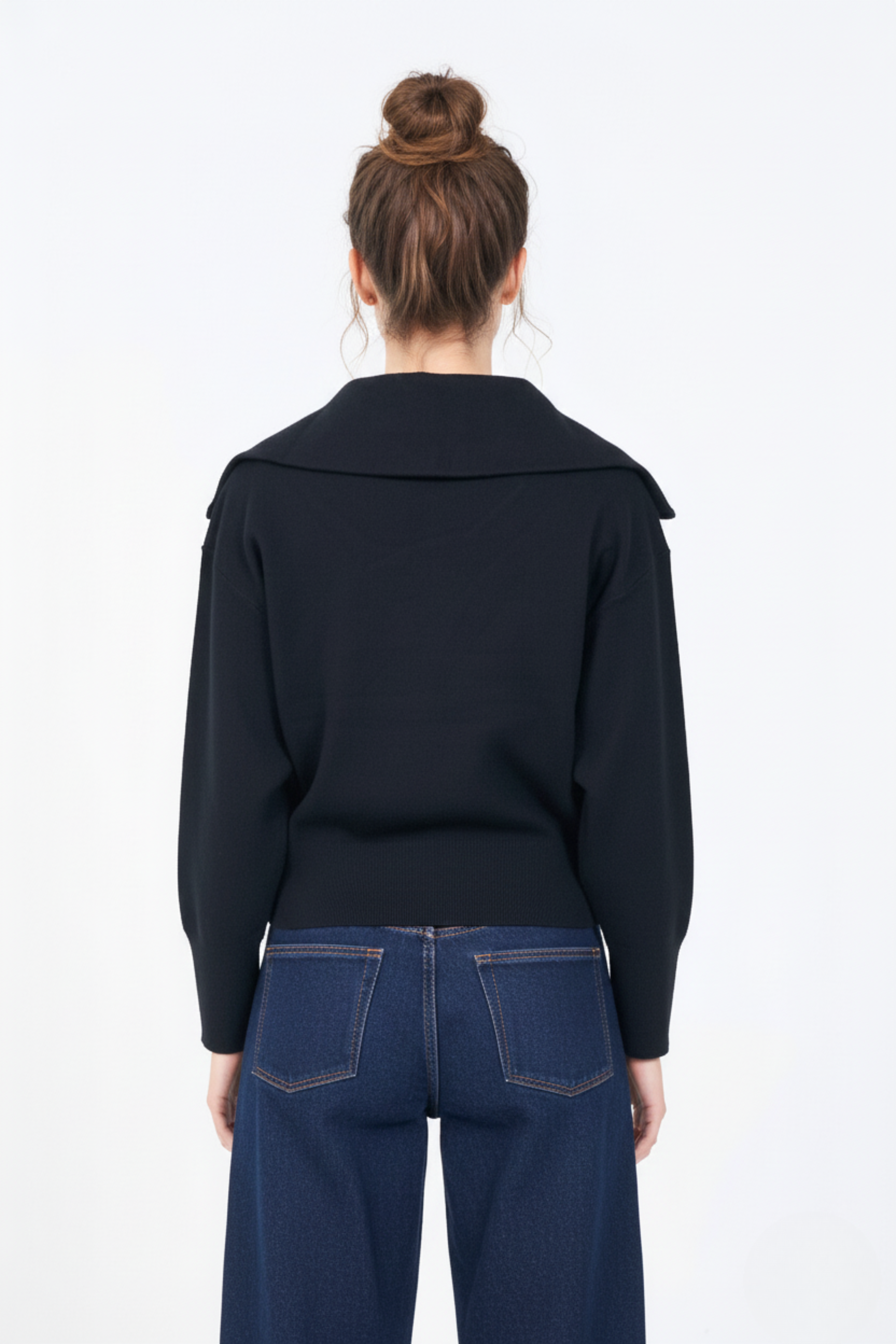 The Softline Zip Cardigan | Wide-Collar Relaxed Knit Cardigan | BLACK 3