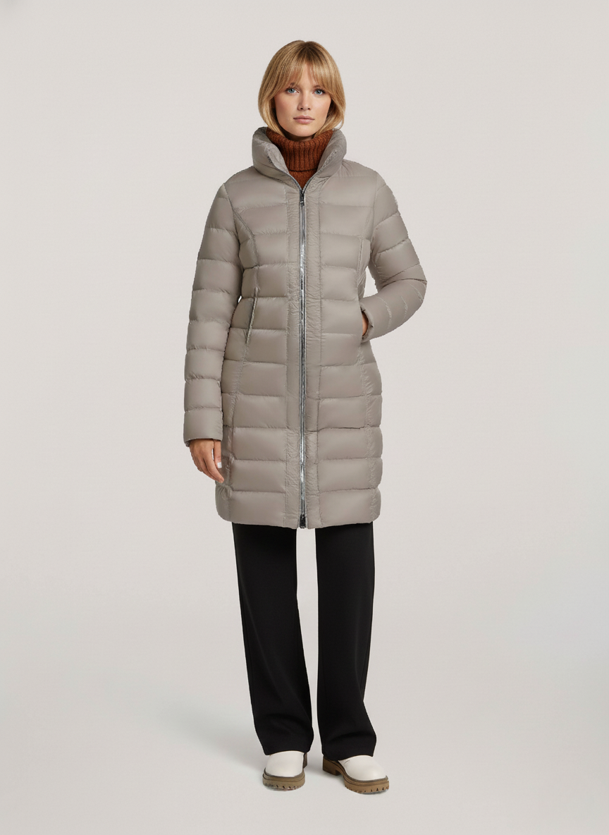 Theodora's Lightweight Mid Down Jacket – Transitional Outerwear with Stand-Up Collar | BEIGE 1